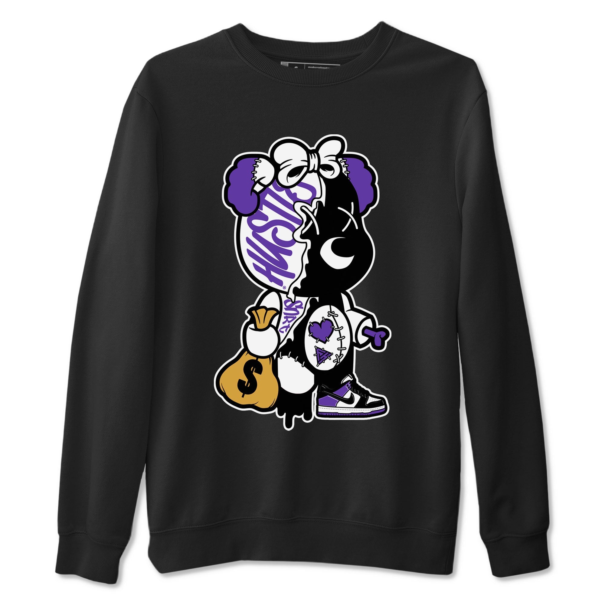 Stitched Hustle Bear sneaker match tees to Court Purple Dunks street fashion brand for shirts to match Jordans Drip Gear Zone Dunk Low Court Purple unisex t-shirt Black 2 unisex shirt