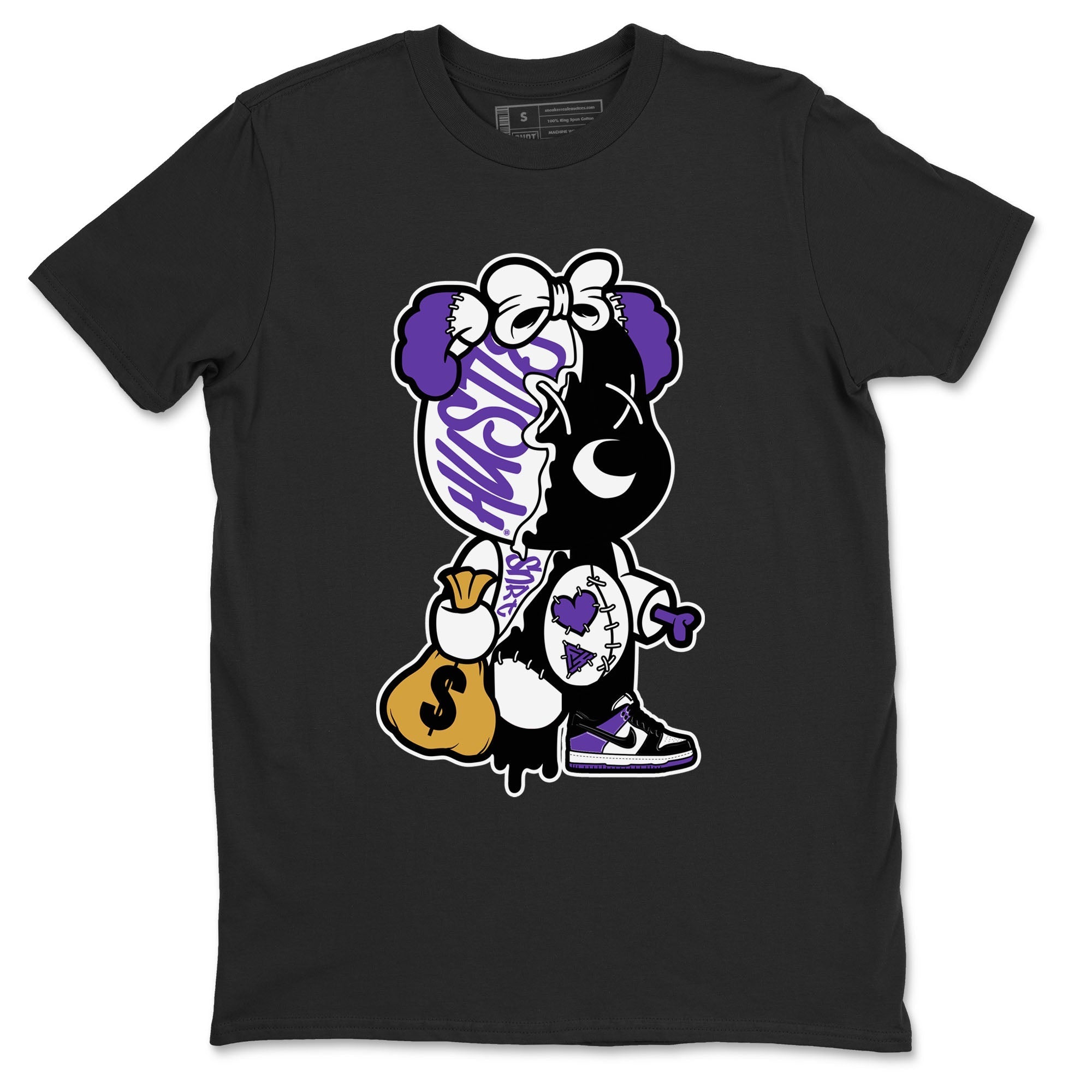 Stitched Hustle Bear sneaker match tees to Court Purple Dunks street fashion brand for shirts to match Jordans Drip Gear Zone Dunk Low Court Purple unisex t-shirt Black 2 unisex shirt