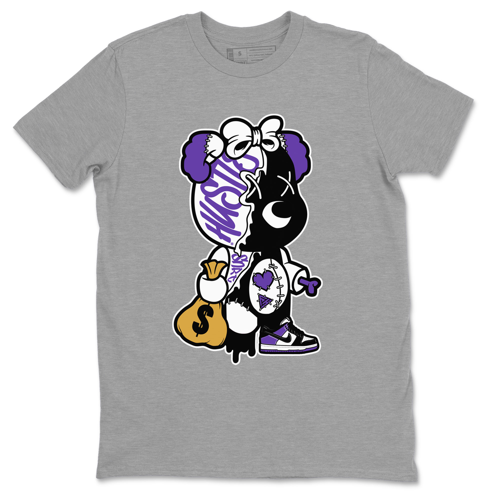 Stitched Hustle Bear sneaker match tees to Court Purple Dunks street fashion brand for shirts to match Jordans Drip Gear Zone Dunk Low Court Purple unisex t-shirt Heather Grey 2 unisex shirt