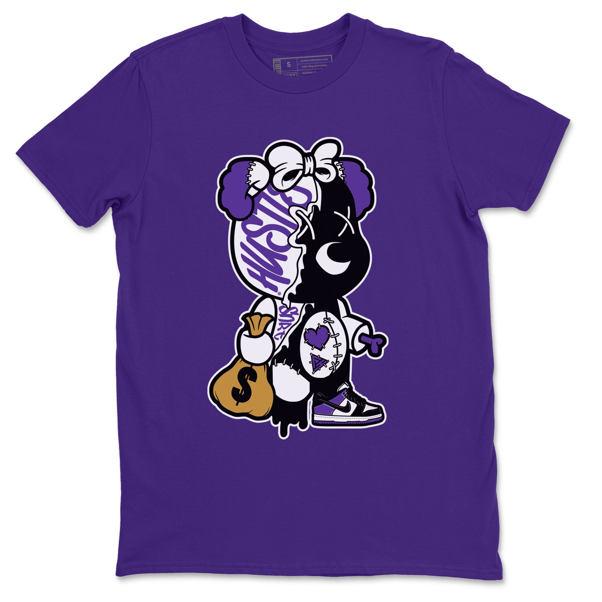 Stitched Hustle Bear sneaker match tees to Court Purple Dunks street fashion brand for shirts to match Jordans Drip Gear Zone Dunk Low Court Purple unisex t-shirt Purple 2 unisex shirt