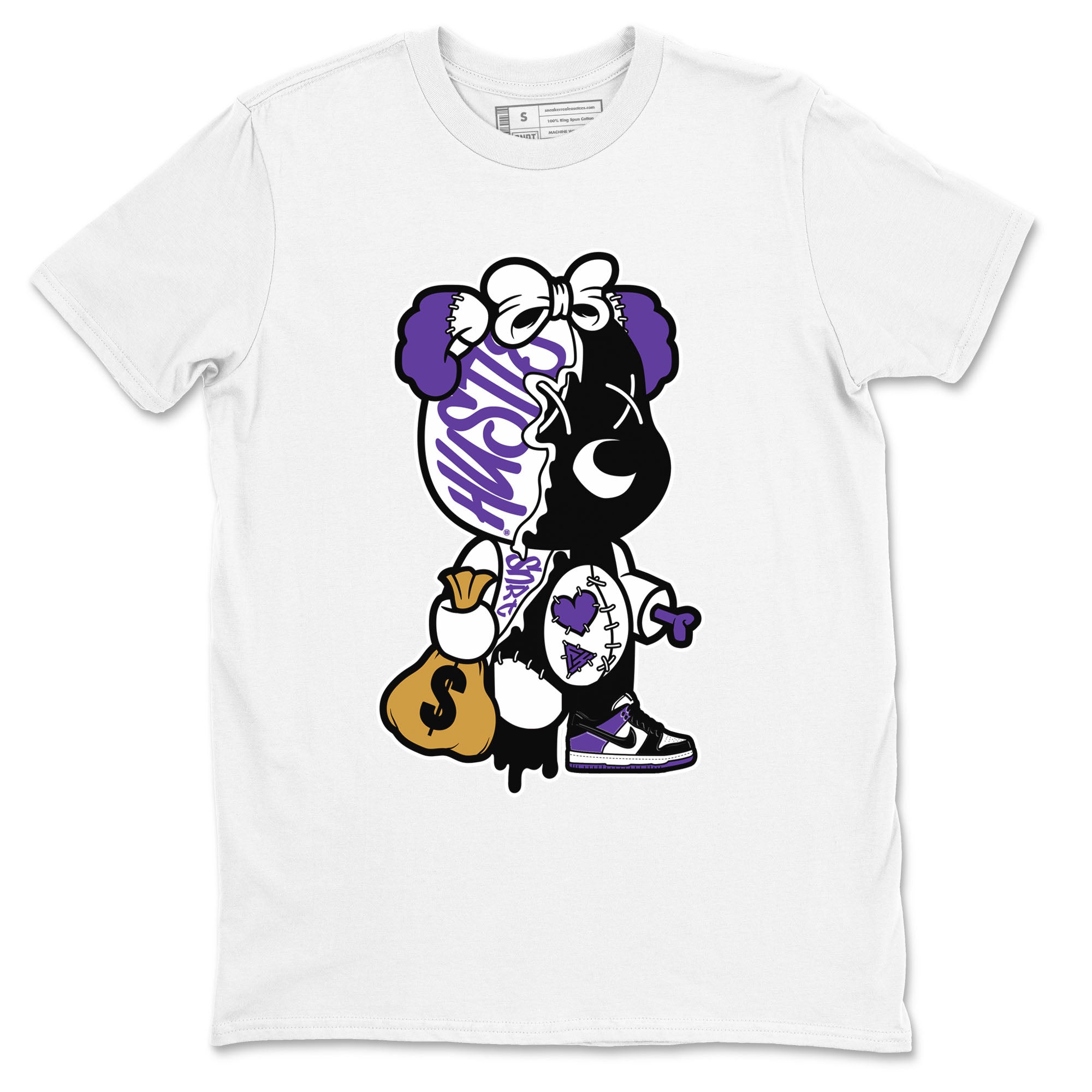 Stitched Hustle Bear sneaker match tees to Court Purple Dunks street fashion brand for shirts to match Jordans Drip Gear Zone Dunk Low Court Purple unisex t-shirt White 2 unisex shirt