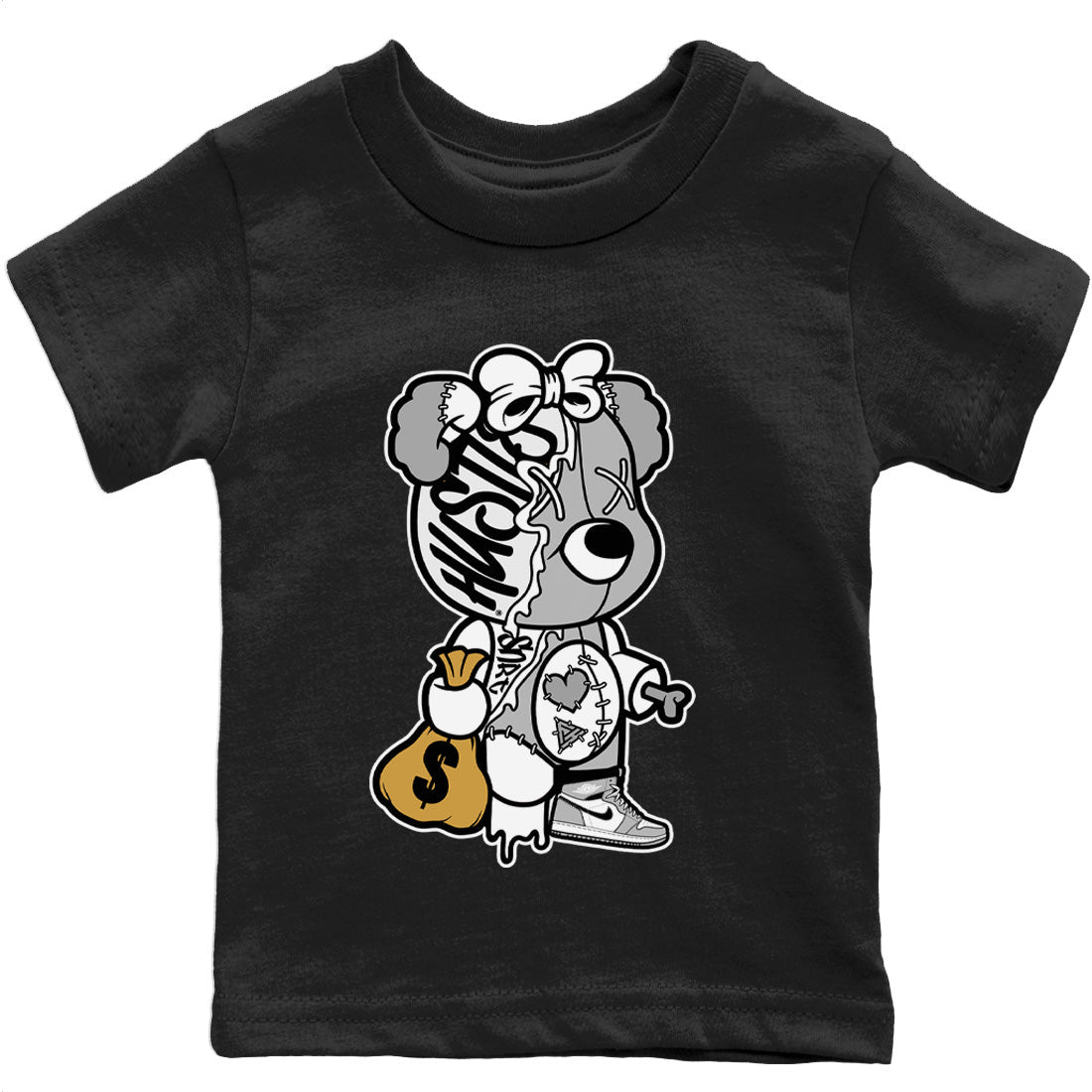 Jordan 1 Light Smoke Grey Sneaker Matching T-Shirt Stitched Hustle Bear Sneaker Tees Jordan 1 Light Smoke Grey Sneaker Release Tees Kids Shirts