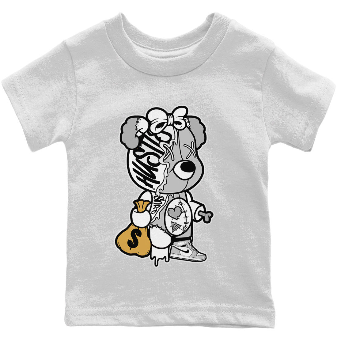 Jordan 1 Light Smoke Grey Sneaker Matching T-Shirt Stitched Hustle Bear Sneaker Tees Jordan 1 Light Smoke Grey Sneaker Release Tees Kids Shirts