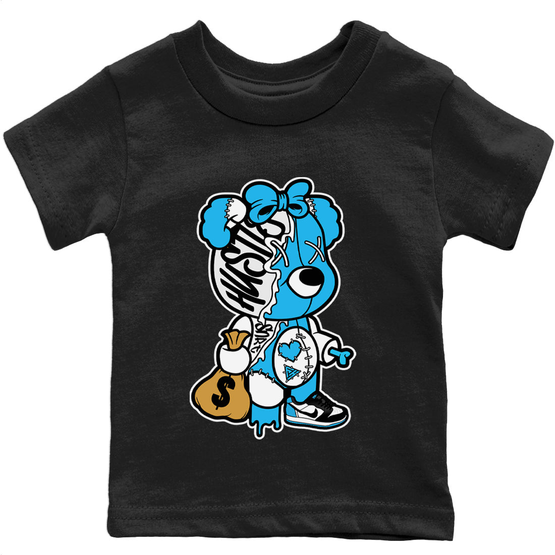 Jordan 1 Powder Blue Sneaker Matching T-Shirt Stitched Hustle Bear Sneaker Tees Jordan 1 Powder Blue Sneaker Release Tees Kids Shirts