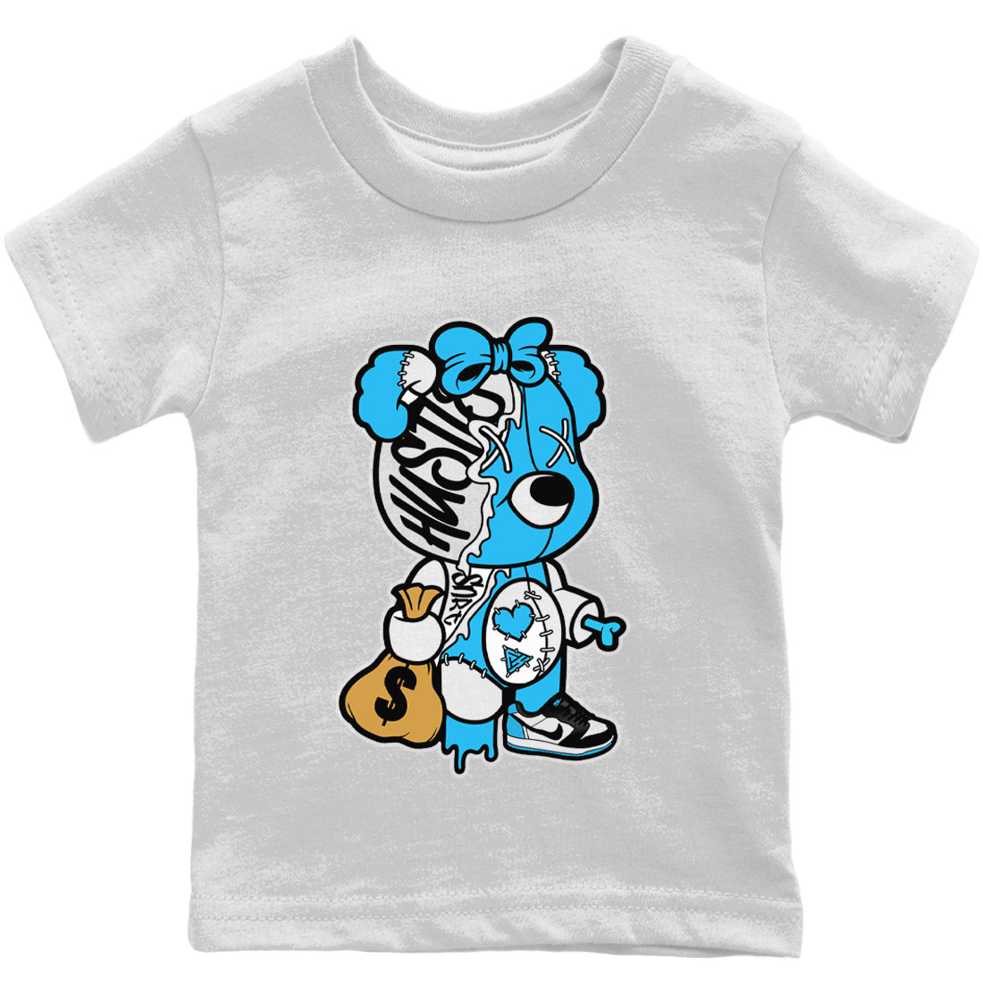Jordan 1 Powder Blue Sneaker Matching T-Shirt Stitched Hustle Bear Sneaker Tees Jordan 1 Powder Blue Sneaker Release Tees Kids Shirts