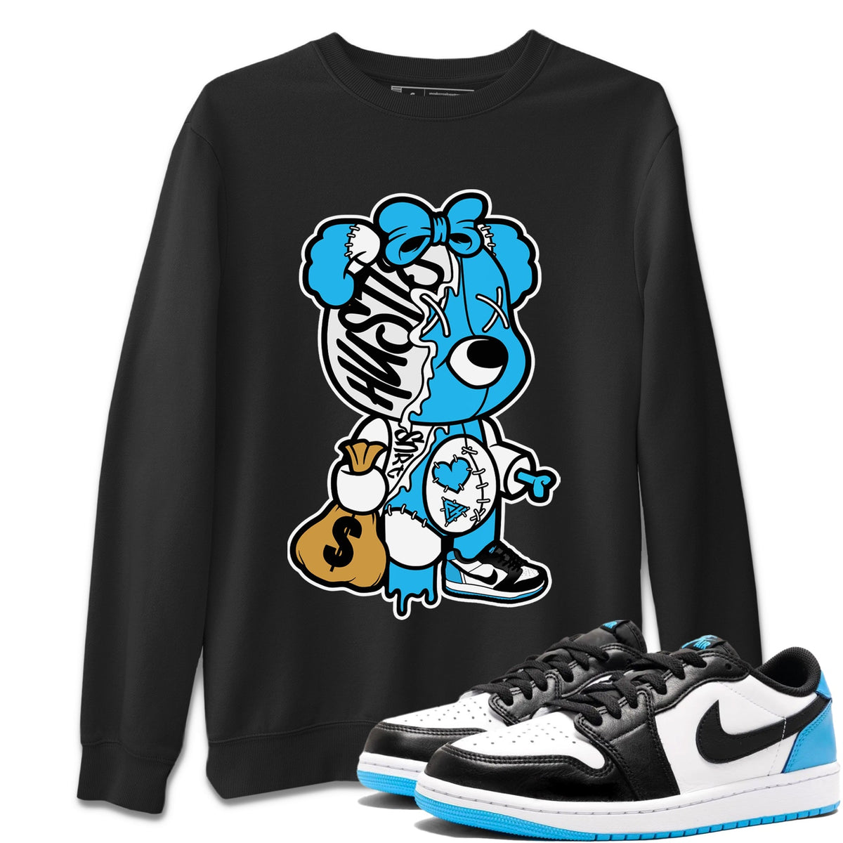Jordan 1 Powder Blue Sneaker Matching T-Shirt Stitched Hustle Bear Sneaker Tees Jordan 1 Powder Blue Sneaker Release Tees Crew Neck Tees