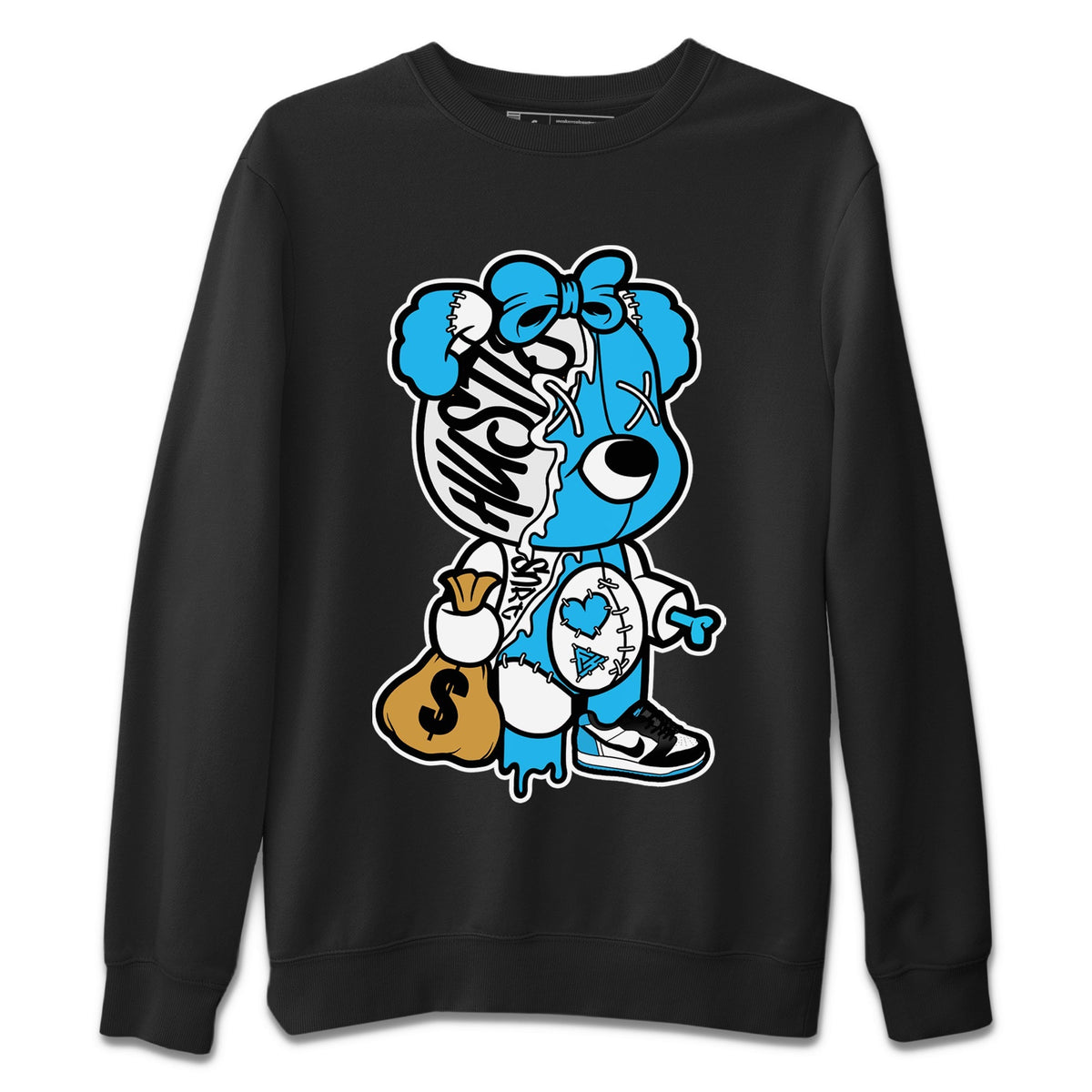 Jordan 1 Powder Blue Sneaker Matching T-Shirt Stitched Hustle Bear Sneaker Tees Jordan 1 Powder Blue Sneaker Release Tees Crew Neck Tees