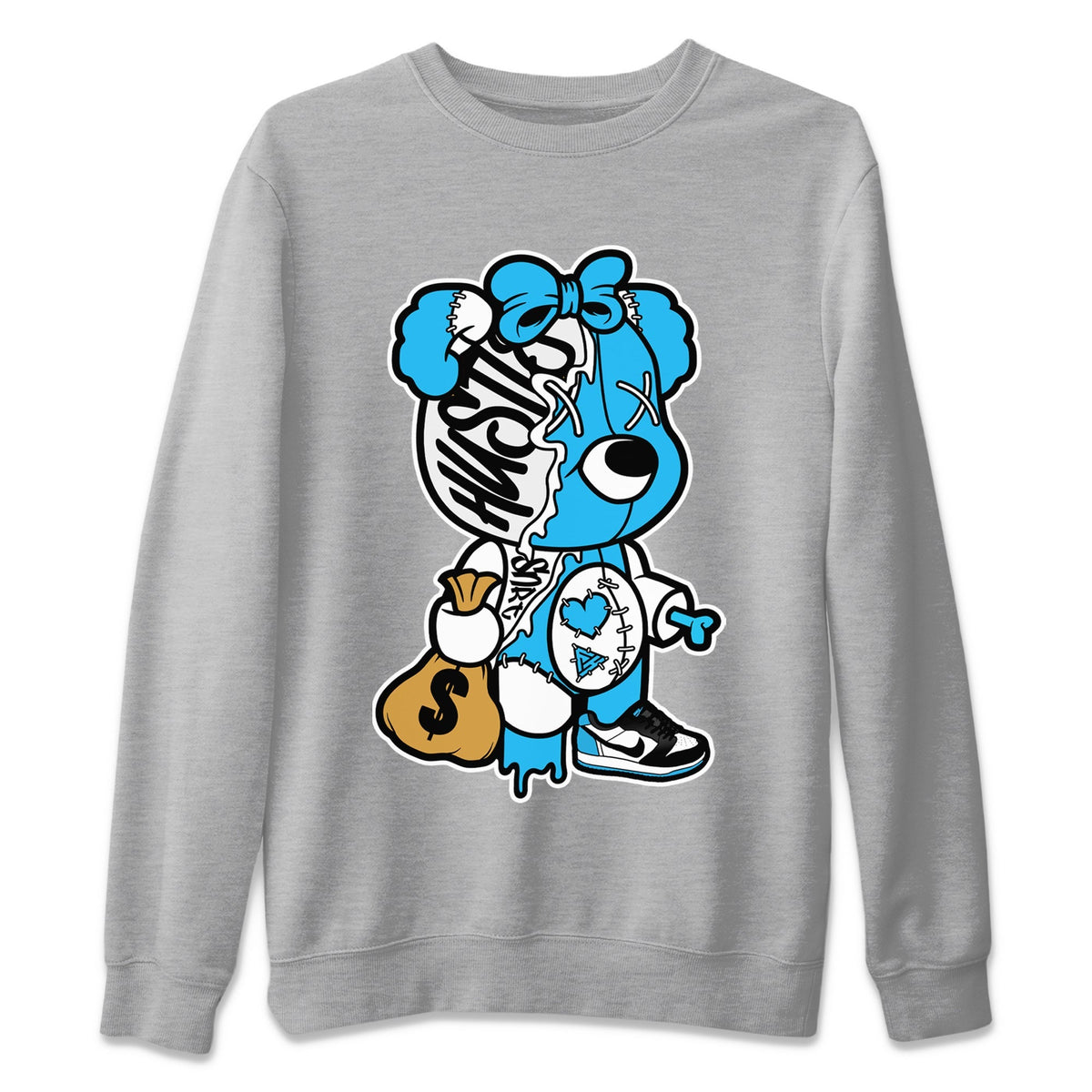 Jordan 1 Powder Blue Sneaker Matching T-Shirt Stitched Hustle Bear Sneaker Tees Jordan 1 Powder Blue Sneaker Release Tees Crew Neck Tees