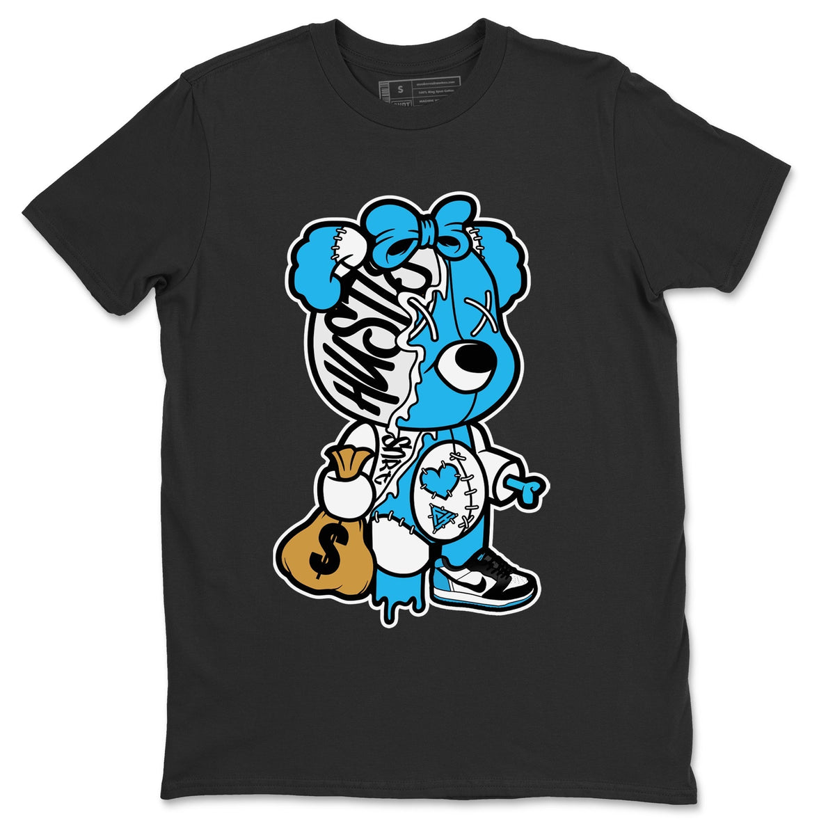 Jordan 1 Powder Blue Sneaker Matching T-Shirt Stitched Hustle Bear Sneaker Tees Jordan 1 Powder Blue Sneaker Release Tees Crew Neck Tees