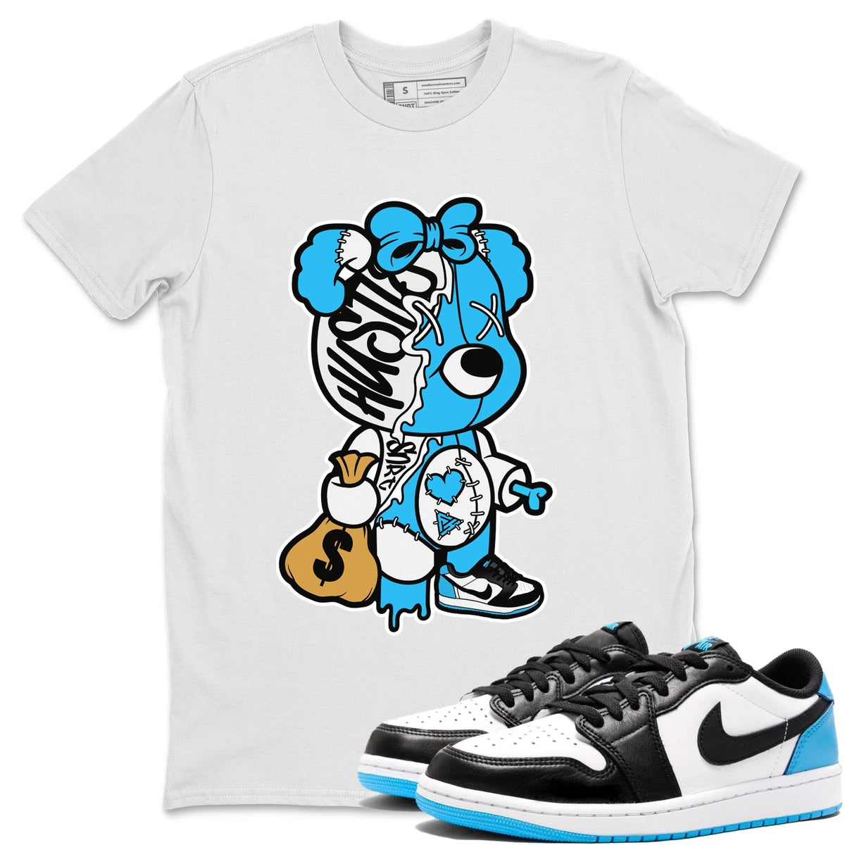 Jordan 1 Powder Blue Sneaker Matching T-Shirt Stitched Hustle Bear Sneaker Tees Jordan 1 Powder Blue Sneaker Release Tees Crew Neck Tees