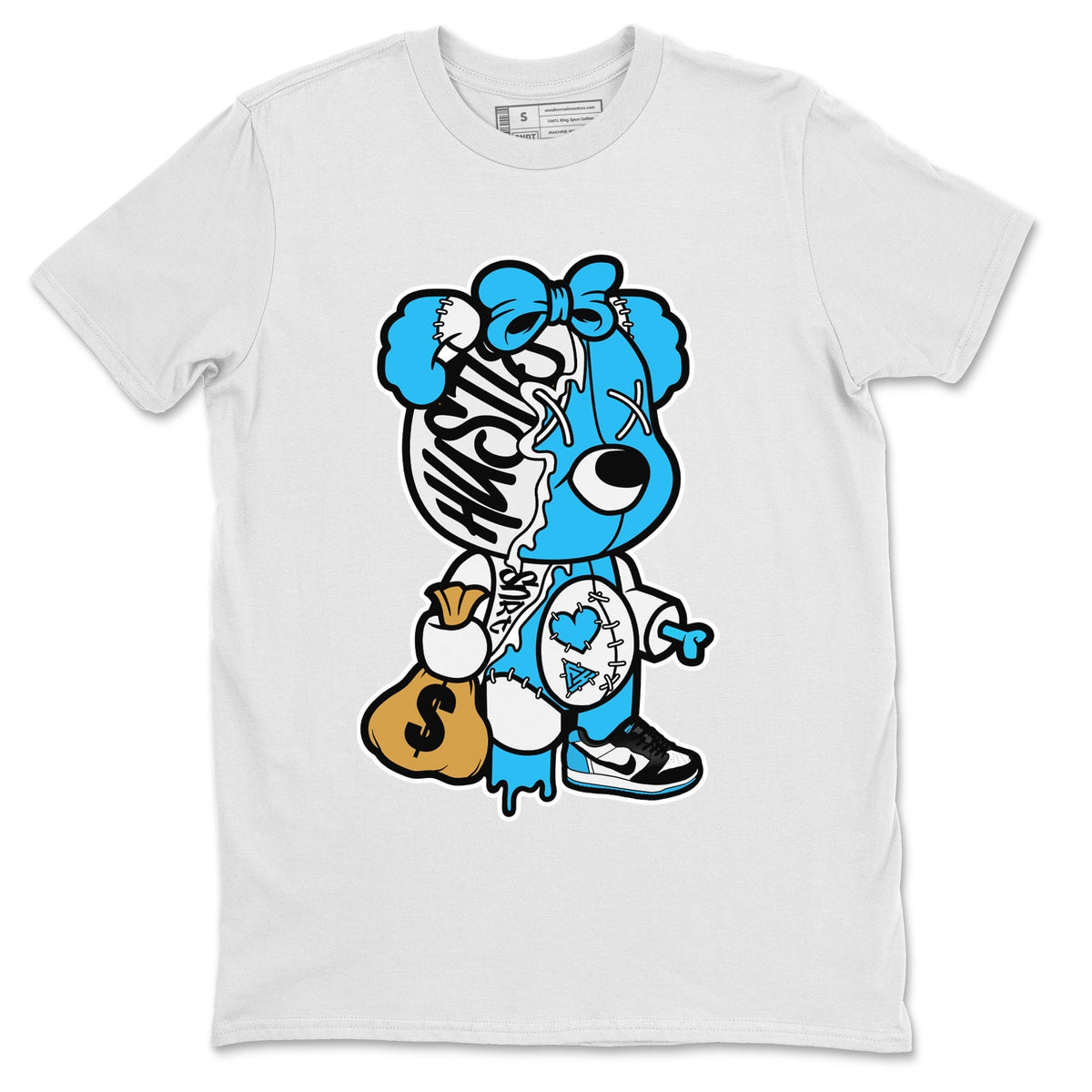 Jordan 1 Powder Blue Sneaker Matching T-Shirt Stitched Hustle Bear Sneaker Tees Jordan 1 Powder Blue Sneaker Release Tees Crew Neck Tees
