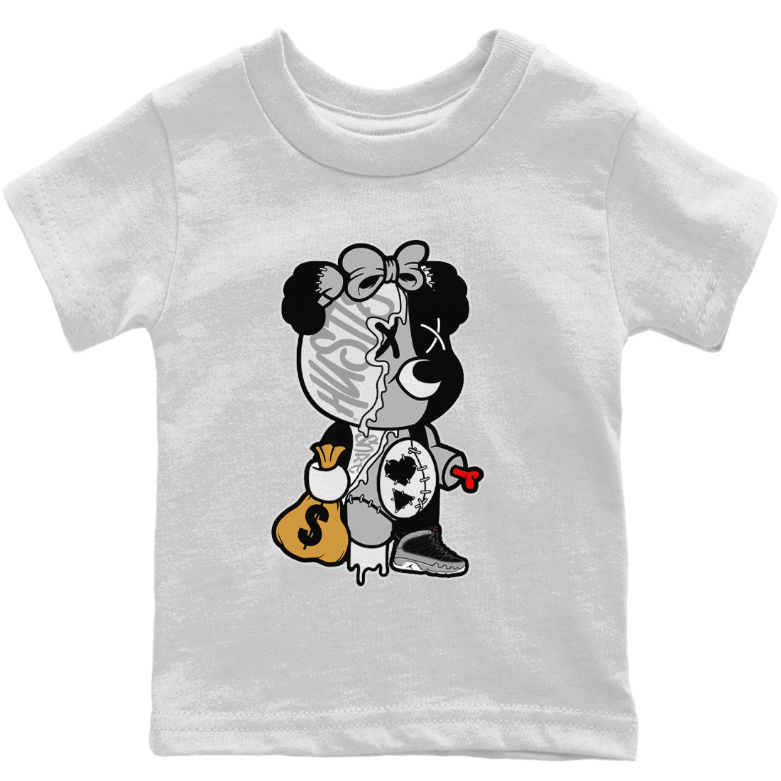Jordan 9 Particle Grey Shirt To Match Jordans Stitched Hustle Bear Sneaker Tees Jordan 9 Particle Grey Drip Gear Zone Sneaker Matching Clothing Kids Shirts