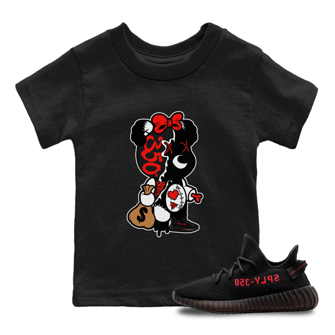 Yeezy 350 Bred shirt to match jordans Stitched Hustle Bear Streetwear Sneaker Shirt Yeezy Boost 350 V2 Bred Drip Gear Zone Sneaker Matching Clothing Baby Toddler Black 1 T-Shirt