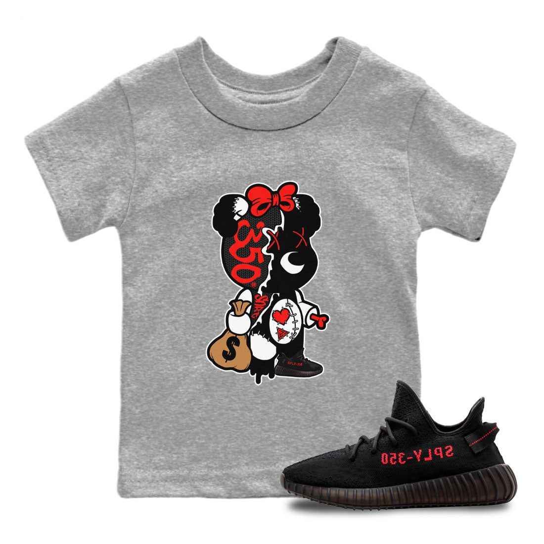Yeezy 350 Bred shirt to match jordans Stitched Hustle Bear Streetwear Sneaker Shirt Yeezy Boost 350 V2 Bred Drip Gear Zone Sneaker Matching Clothing Baby Toddler Heather Grey 1 T-Shirt