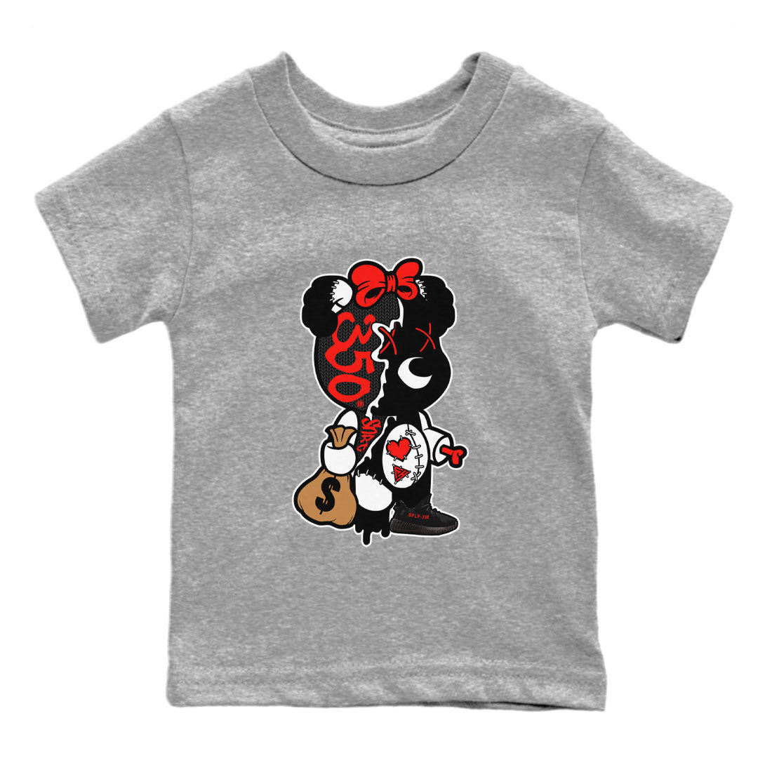 Yeezy 350 Bred shirt to match jordans Stitched Hustle Bear Streetwear Sneaker Shirt Yeezy Boost 350 V2 Bred Drip Gear Zone Sneaker Matching Clothing Baby Toddler Heather Grey 2 T-Shirt
