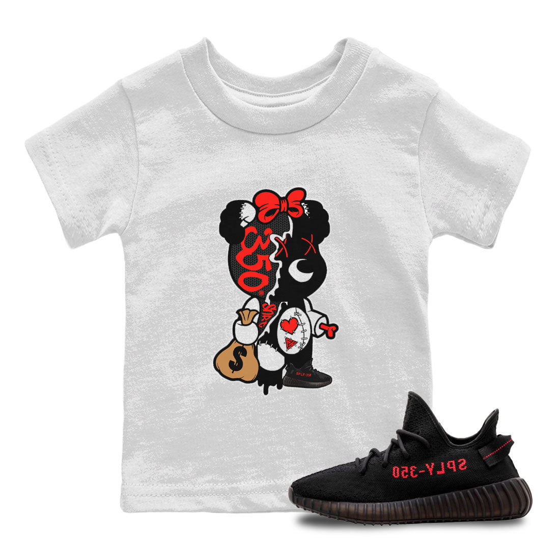 Yeezy 350 Bred shirt to match jordans Stitched Hustle Bear Streetwear Sneaker Shirt Yeezy Boost 350 V2 Bred Drip Gear Zone Sneaker Matching Clothing Baby Toddler White 1 T-Shirt