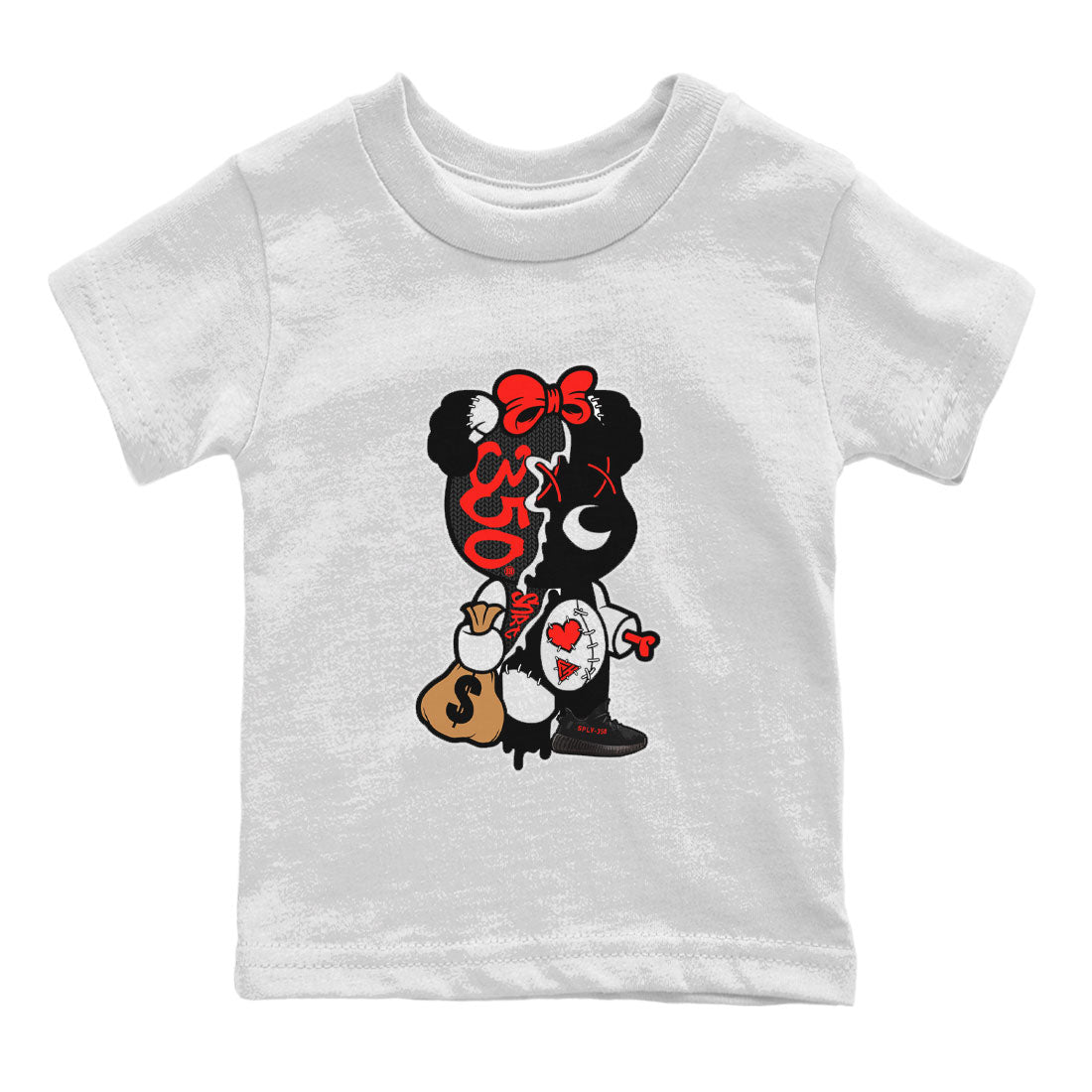 Yeezy 350 Bred shirt to match jordans Stitched Hustle Bear Streetwear Sneaker Shirt Yeezy Boost 350 V2 Bred Drip Gear Zone Sneaker Matching Clothing Baby Toddler White 2 T-Shirt