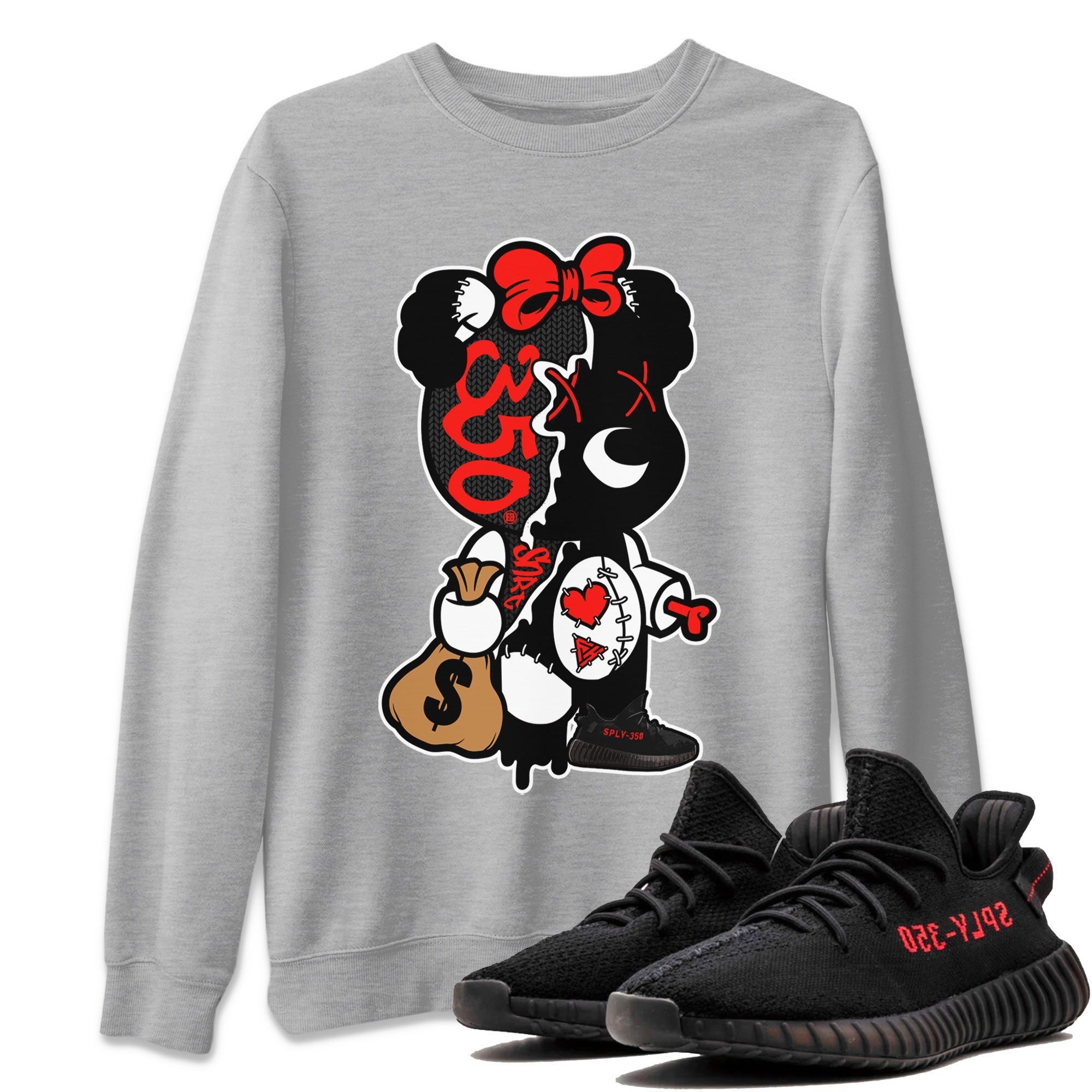 Yeezy 350 Bred shirt to match jordans Stitched Hustle Bear Streetwear Sneaker Shirt Yeezy Boost 350 V2 Bred Drip Gear Zone Sneaker Matching Clothing Unisex Heather Grey 1 T-Shirt