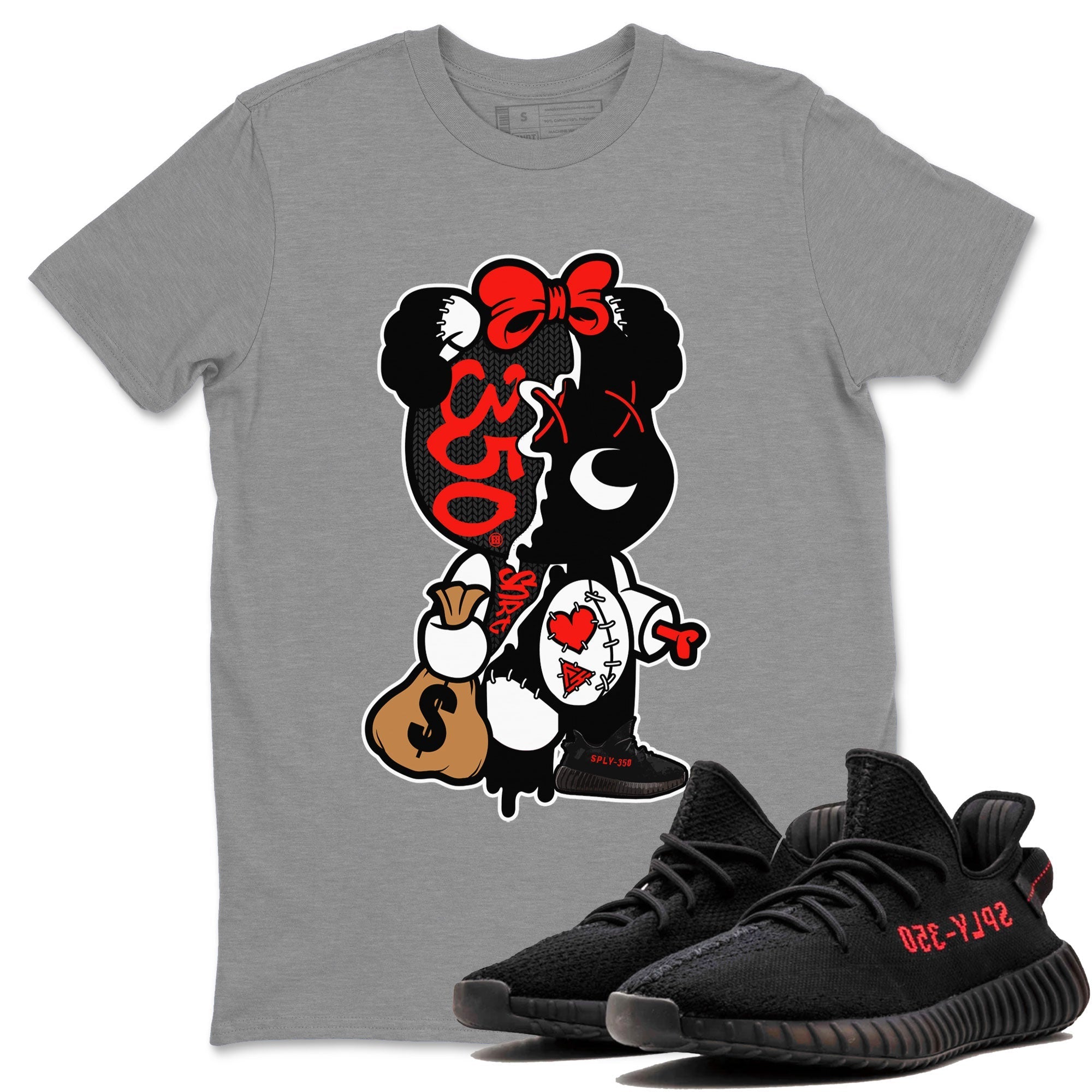 Yeezy 350 Bred shirt to match jordans Stitched Hustle Bear Streetwear Sneaker Shirt Yeezy Boost 350 V2 Bred Drip Gear Zone Sneaker Matching Clothing Unisex Heather Grey 1 T-Shirt