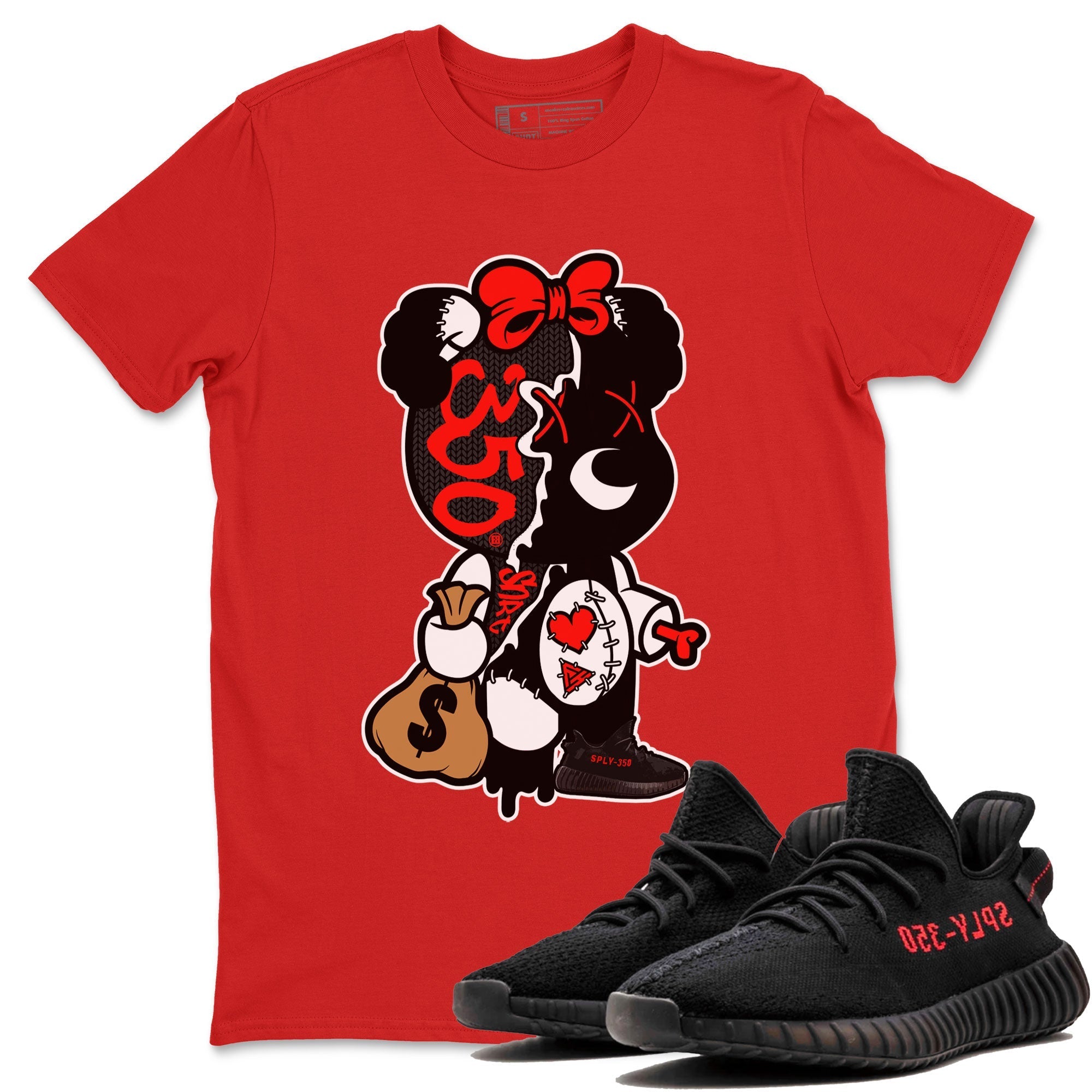 Yeezy 350 Bred shirt to match jordans Stitched Hustle Bear Streetwear Sneaker Shirt Yeezy Boost 350 V2 Bred Drip Gear Zone Sneaker Matching Clothing Unisex Red 1 T-Shirt