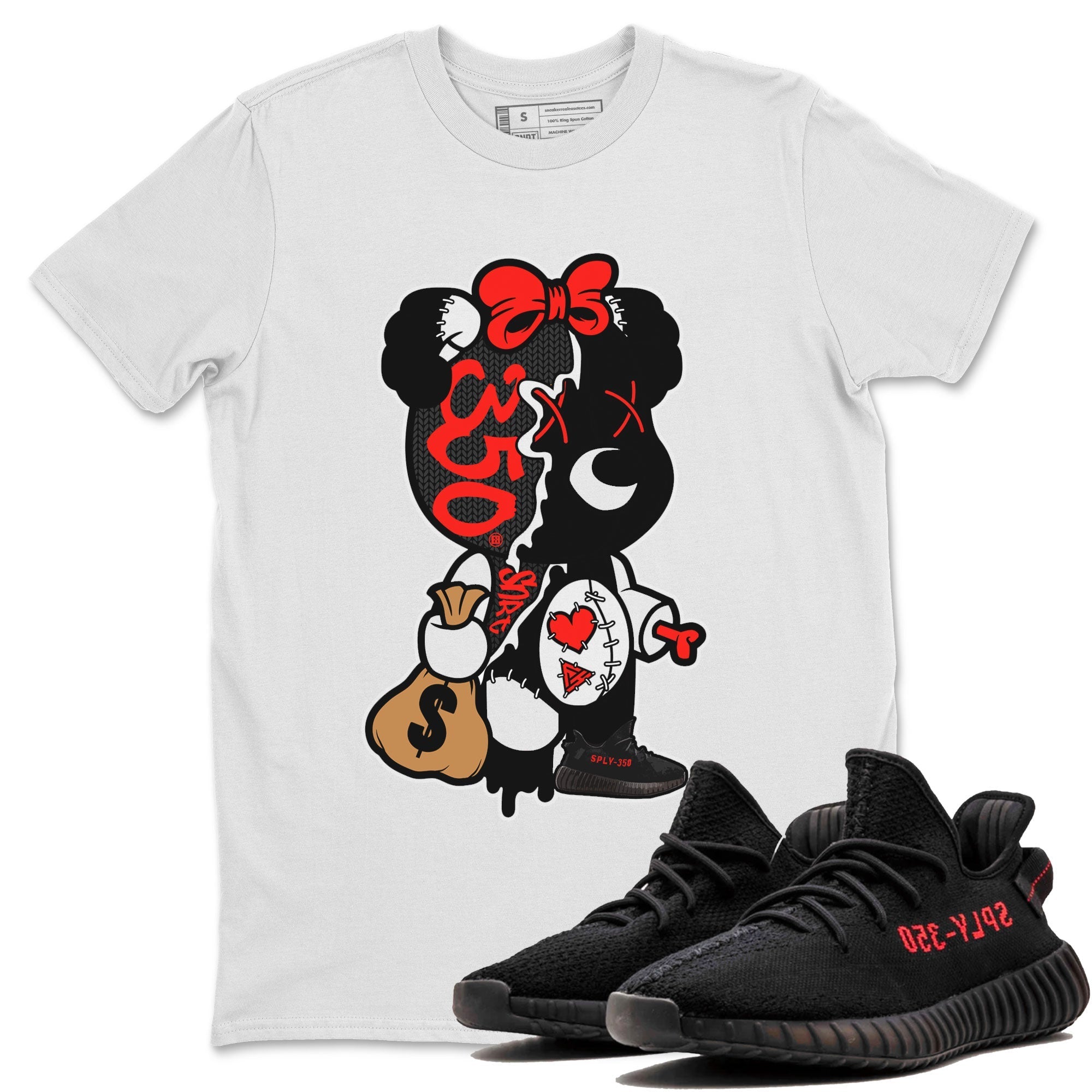 Yeezy 350 Bred shirt to match jordans Stitched Hustle Bear Streetwear Sneaker Shirt Yeezy Boost 350 V2 Bred Drip Gear Zone Sneaker Matching Clothing Unisex White 1 T-Shirt