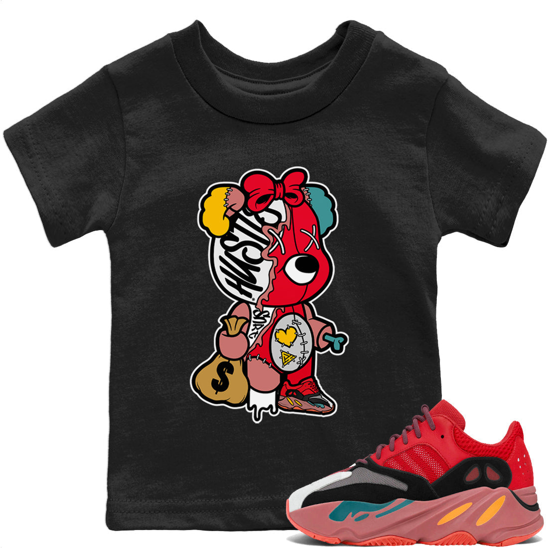Yeezy 700 Hi-Res Red Shirt To Match Jordans Stitched Hustle Bear Sneaker Tees Yeezy 700 Hi-Res Red Drip Gear Zone Sneaker Matching Clothing Kids Shirts