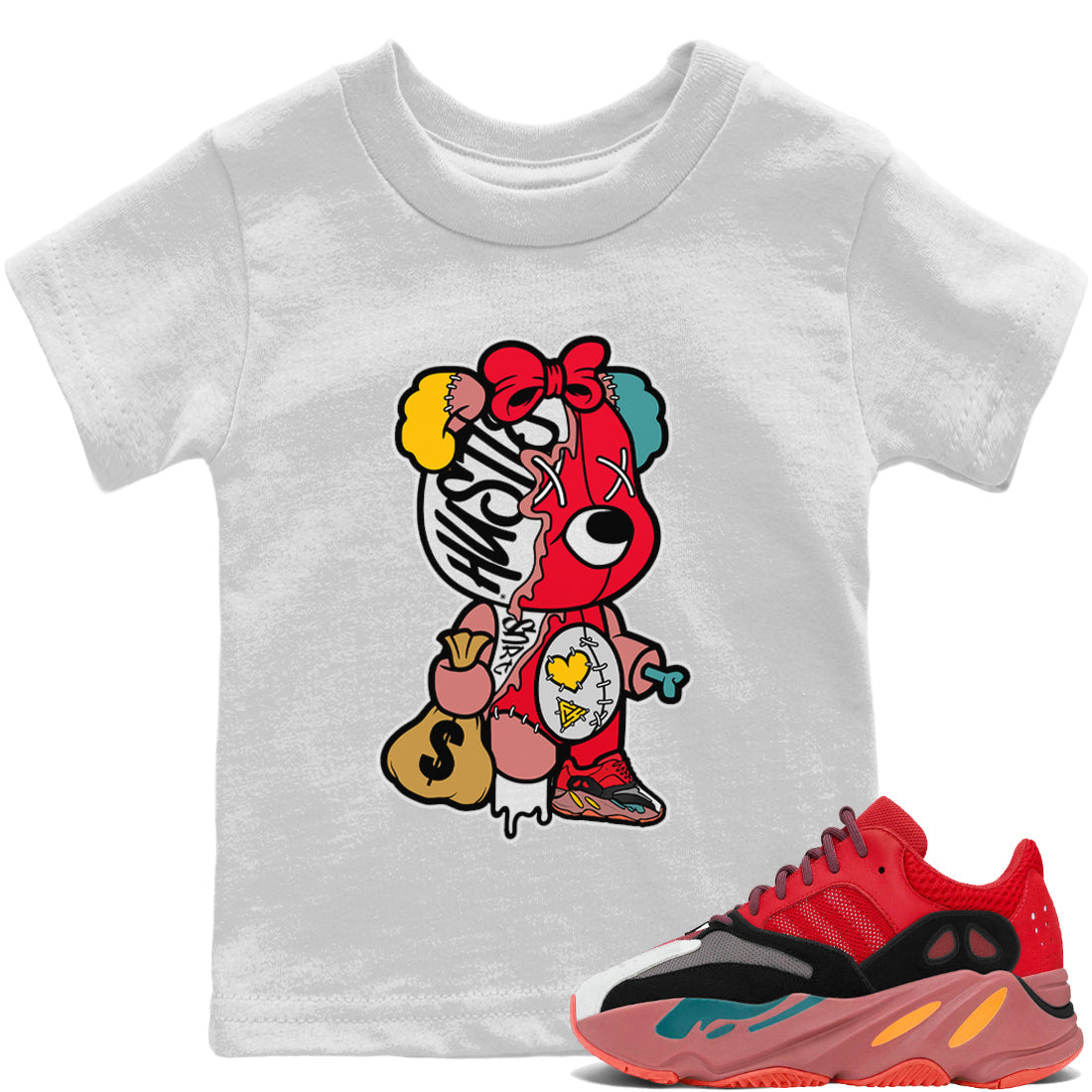 Yeezy 700 Hi-Res Red Shirt To Match Jordans Stitched Hustle Bear Sneaker Tees Yeezy 700 Hi-Res Red Drip Gear Zone Sneaker Matching Clothing Kids Shirts