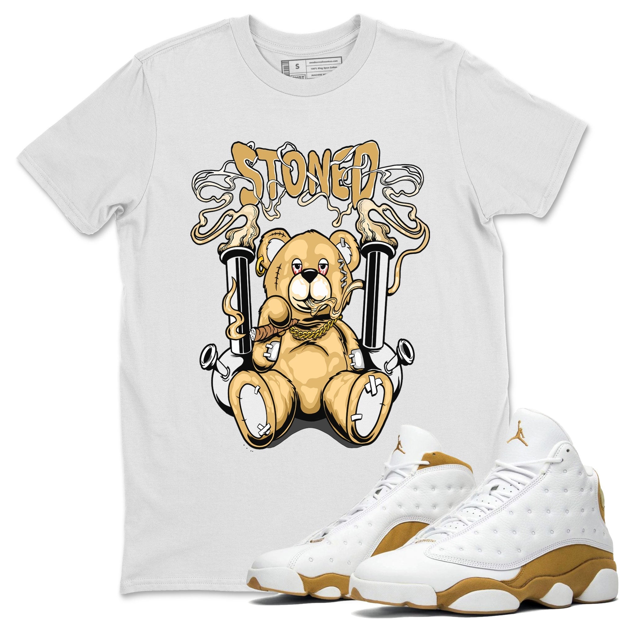 Air Jordan 13 Wheat shirt to match jordans Stoned Bear sneaker matching t-shirt Jordan 13 Wheat SNRT Sneaker Release Tees Unisex White 1 T-Shirt