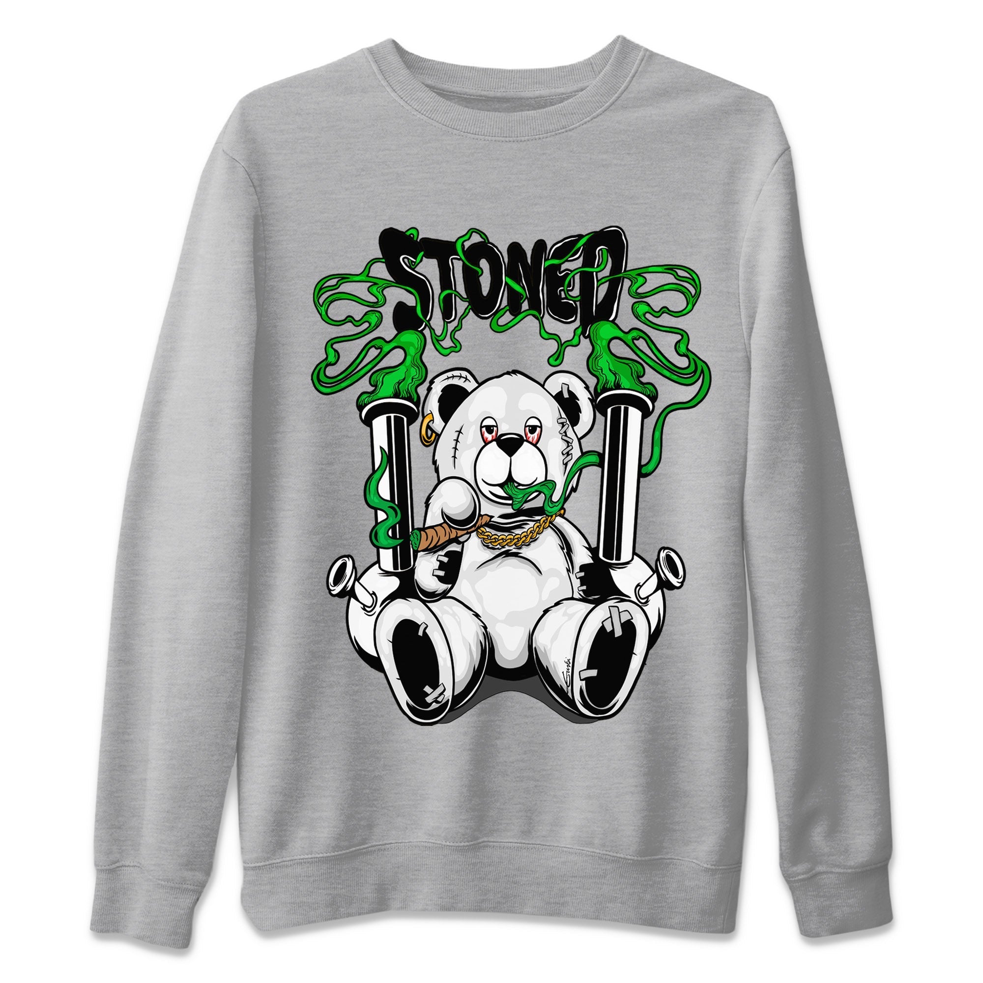 Air Jordan 1 Celtics Sneaker Match Tees Stoned Bear Streetwear Sneaker Shirt Air Jordan 1 Lucky Green Celtics Tees Unisex Shirts Heather Grey 2