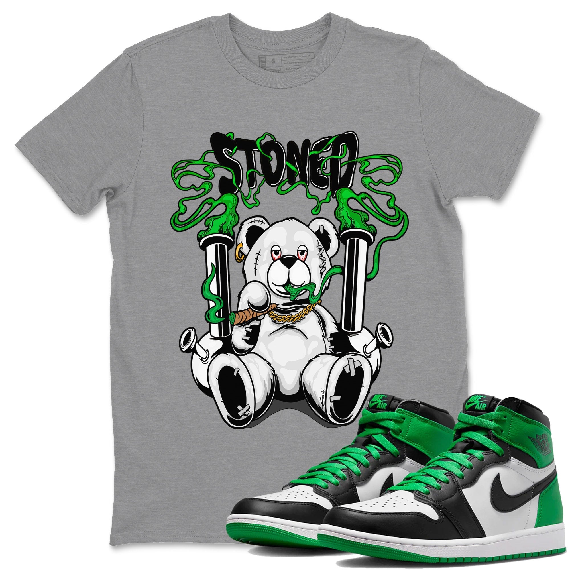 Air Jordan 1 Celtics Stoned Bear Crew Neck Streetwear Sneaker Shirt Air Jordan 1 Celtics Sneaker T-Shirts Size Chart