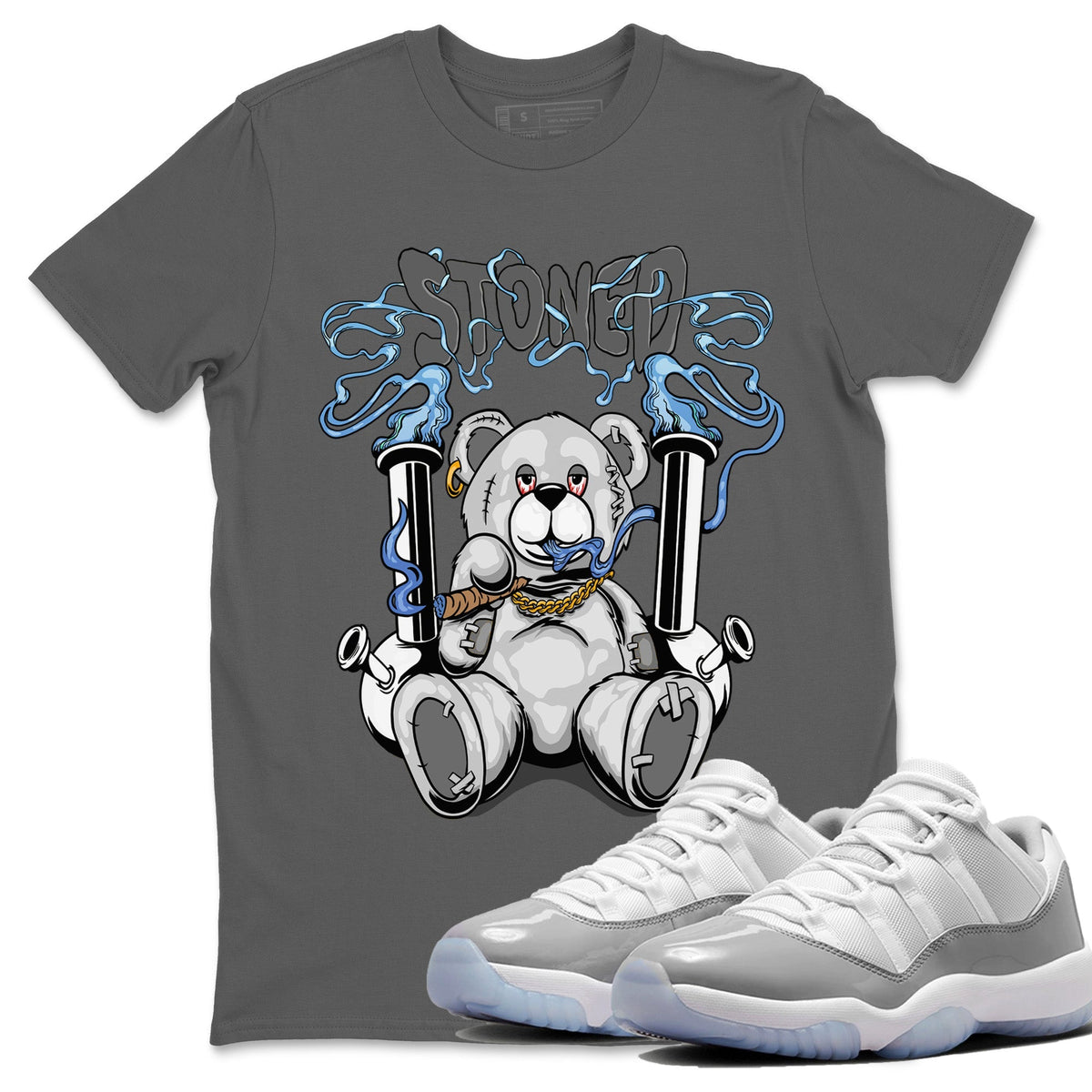 Air Jordan 11 White Cement Stoned Bear Crew Neck Streetwear Sneaker Shirt Air Jordan 11 Cement Grey Sneaker T-Shirts Washing and Care Tip