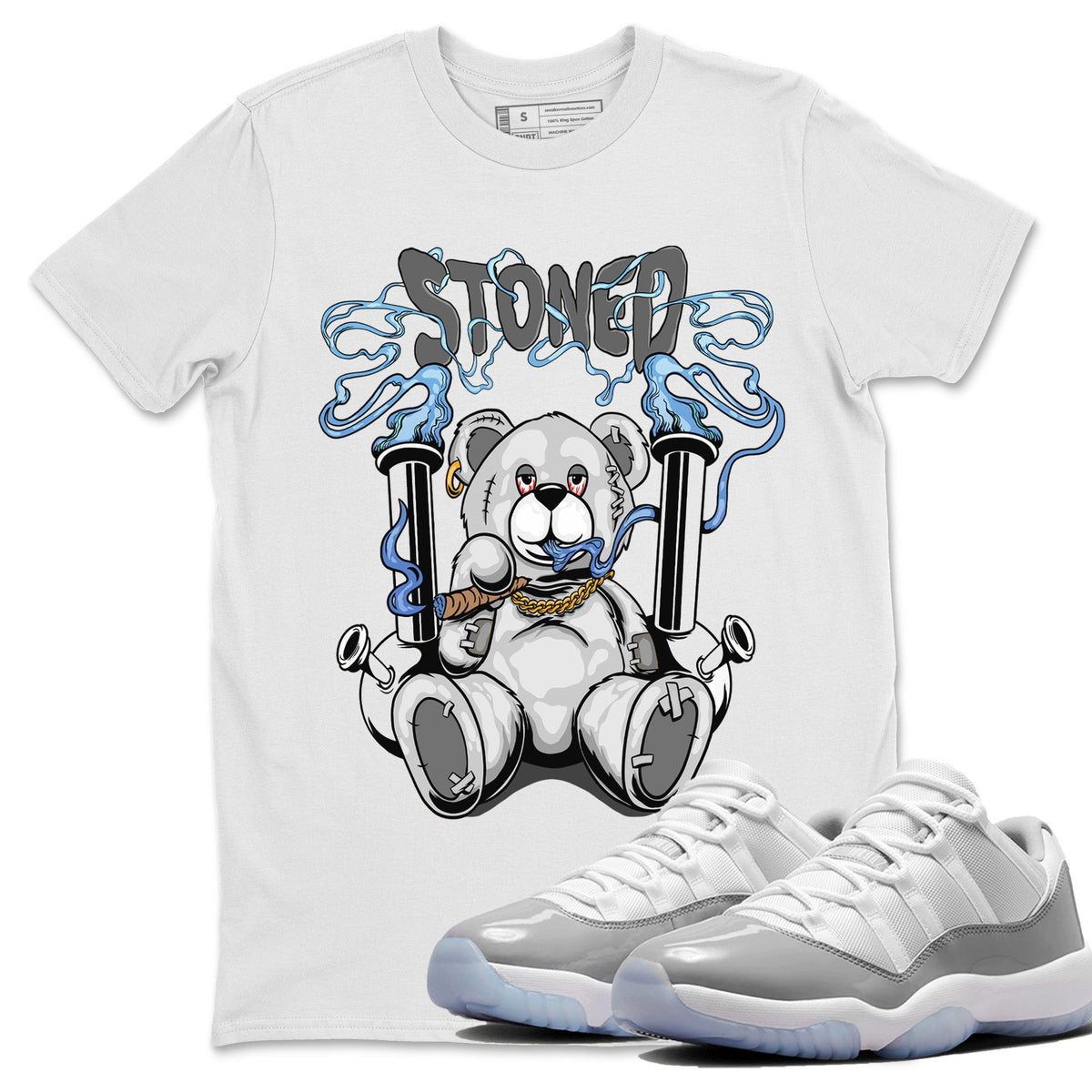 Air Jordan 11 White Cement Sneaker Match Tees Stoned Bear Streetwear Sneaker Shirt Air Jordan 11 Cement Grey Sneaker Release Tees Unisex Shirts White 1
