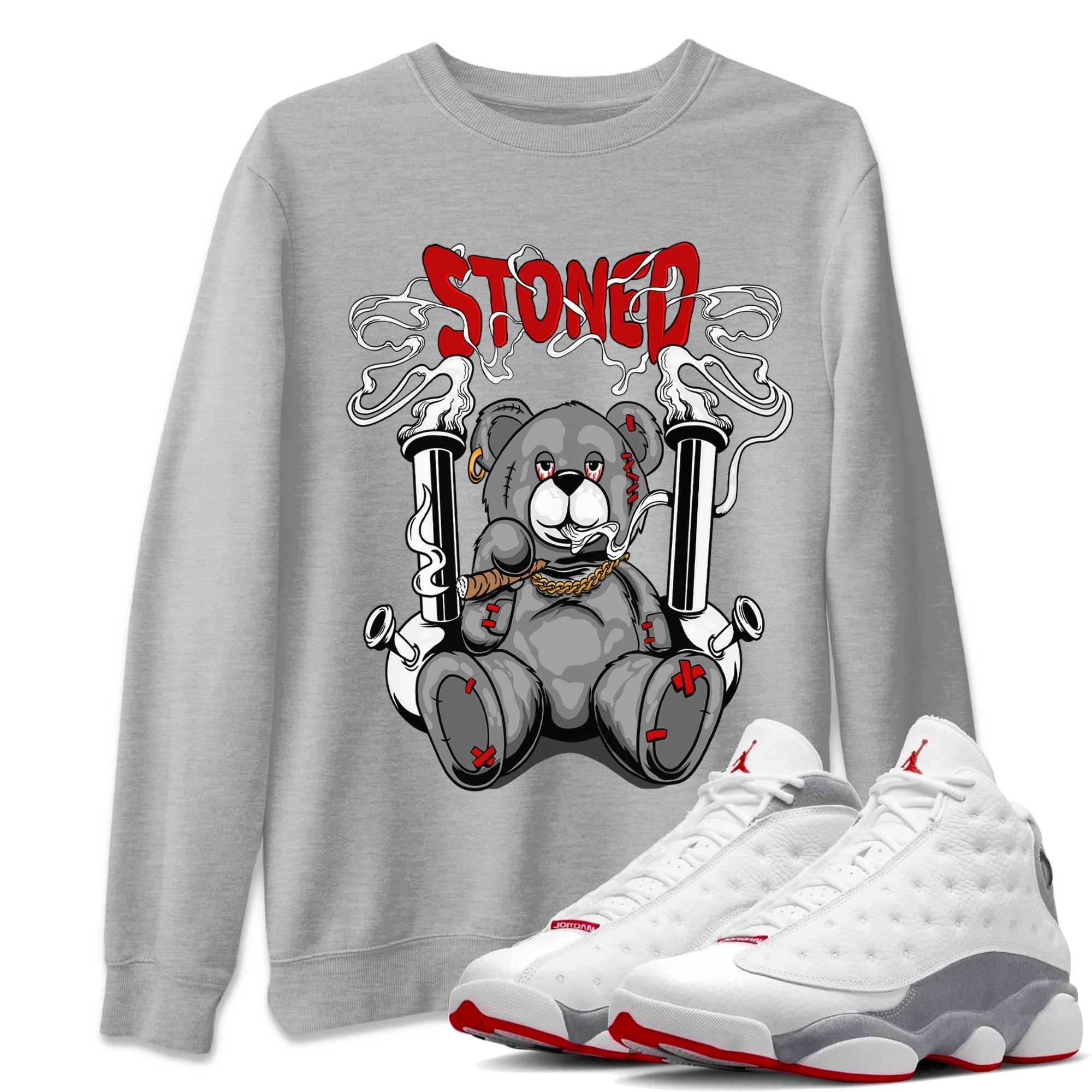 Air Jordan 13 Wolf Grey Sneaker Match Tees Stoned Bear Streetwear Sneaker Shirt 13s Wolf Grey Drip Gear Zone Sneaker Matching Clothing Unisex Shirts Heather Grey 1