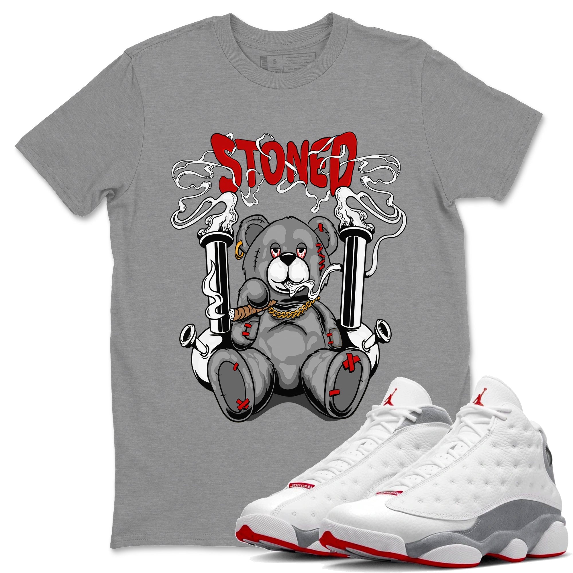 Air Jordan 13 Wolf Grey Sneaker Match Tees Stoned Bear Streetwear Sneaker Shirt 13s Wolf Grey Drip Gear Zone Sneaker Matching Clothing Unisex Shirts Heather Grey 1