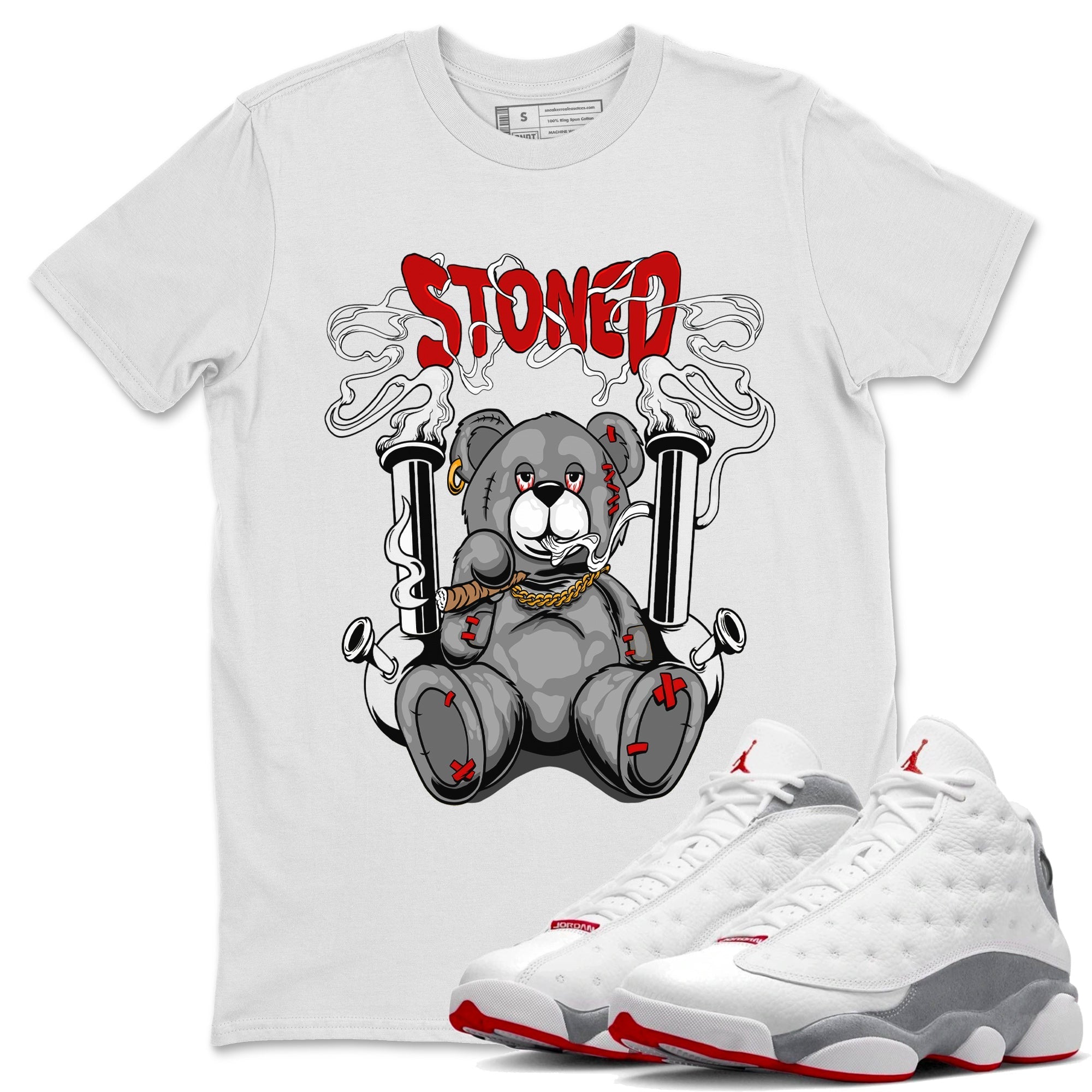 Air Jordan 13 Wolf Grey Sneaker Match Tees Stoned Bear Streetwear Sneaker Shirt 13s Wolf Grey Drip Gear Zone Sneaker Matching Clothing Unisex Shirts White 1