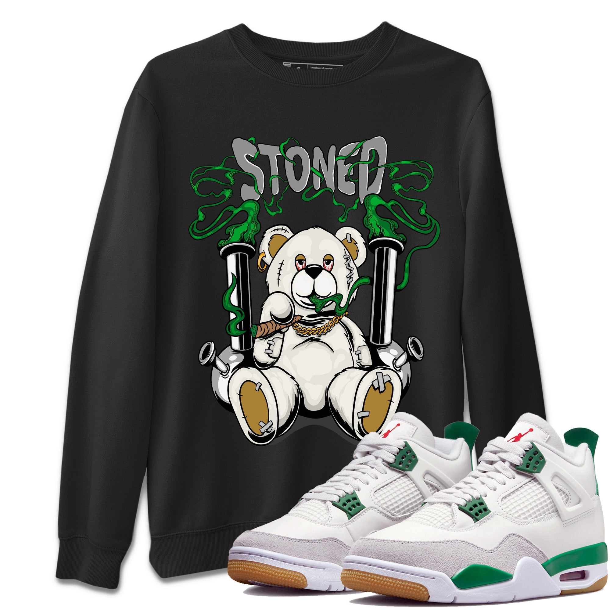 Air Jordan 4 Pine Green Stoned Bear Crew Neck Streetwear Sneaker Shirt Nike SB Air Jordan 4 Pine Green Sneaker T-Shirts Washing and Care Tip