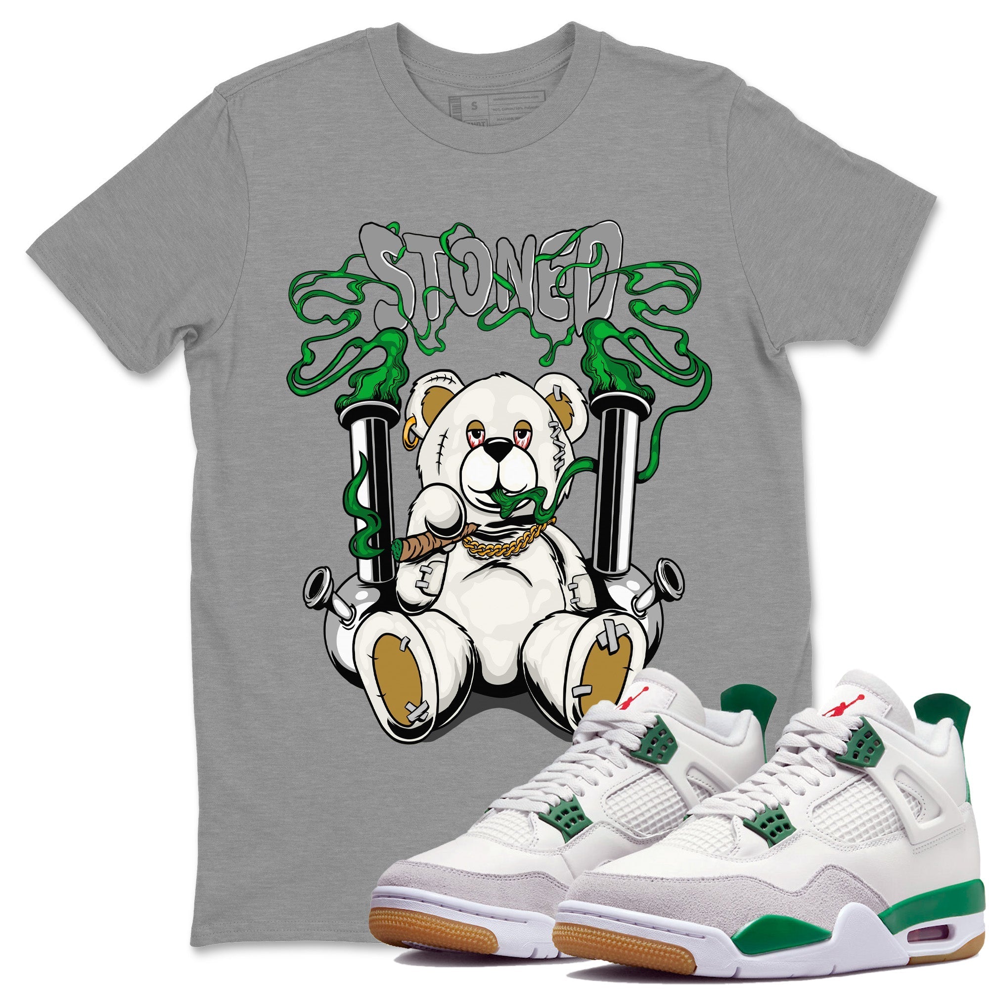 Air Jordan 4 Pine Green Stoned Bear Crew Neck Streetwear Sneaker Shirt Nike SB Air Jordan 4 Pine Green Sneaker T-Shirts Size Chart