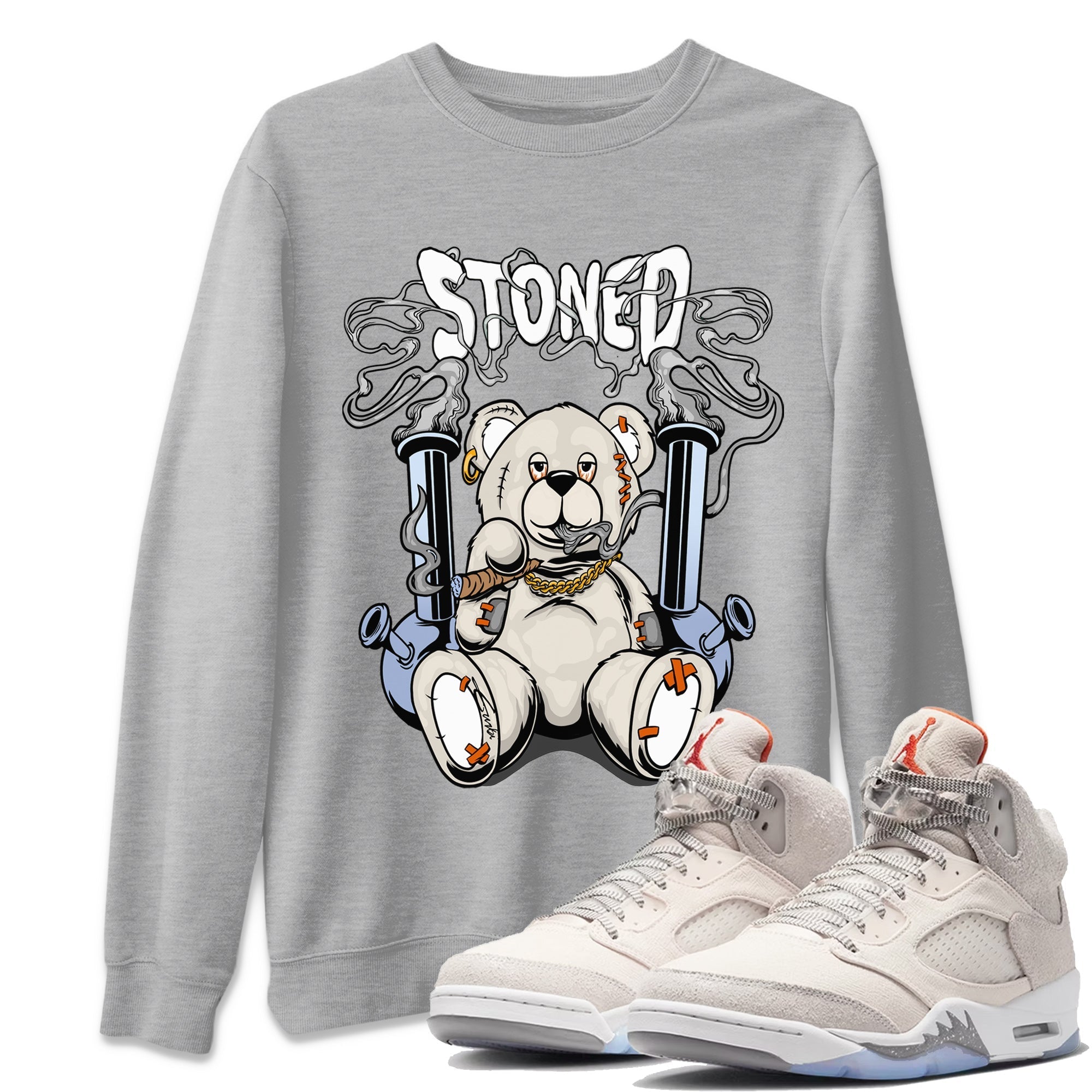 Air Jordan 5 Craft Sneaker Match Tees Stoned Bear Streetwear Sneaker Shirt Air Jordan 5 Retro Craft Tees Unisex Shirts Heather Grey 1