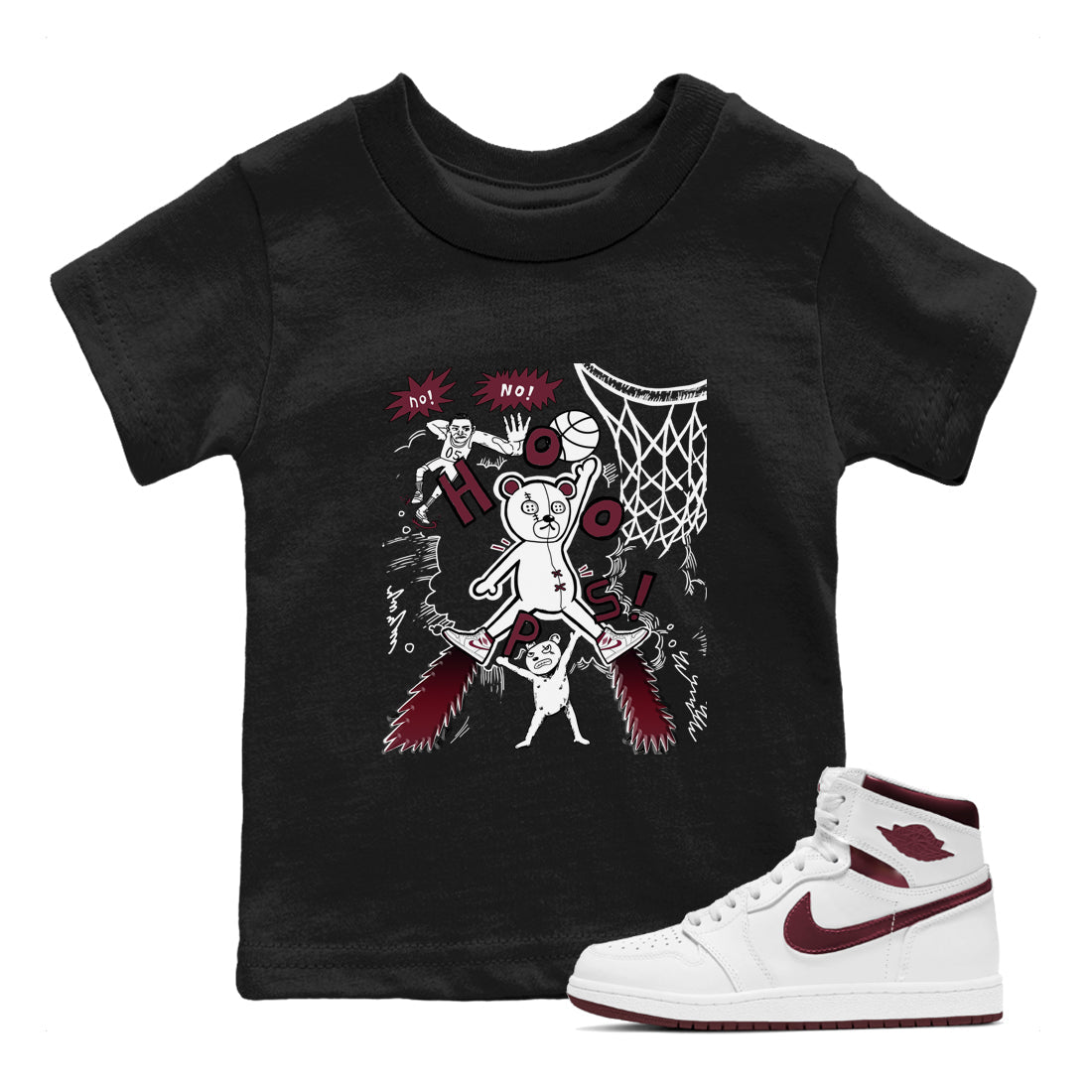 AJ1 Metallic Burgundy shirt to match jordans Stop The Bear sneaker tees Air Jordan 1 Metallic Burgundy Drip Gear Zone baby toddler Black 1 cotton Shirt