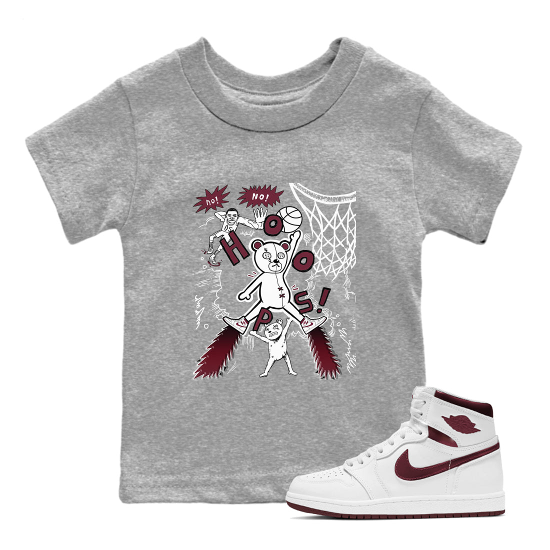 AJ1 Metallic Burgundy shirt to match jordans Stop The Bear sneaker tees Air Jordan 1 Metallic Burgundy Drip Gear Zone baby toddler Heather Grey 1 cotton Shirt