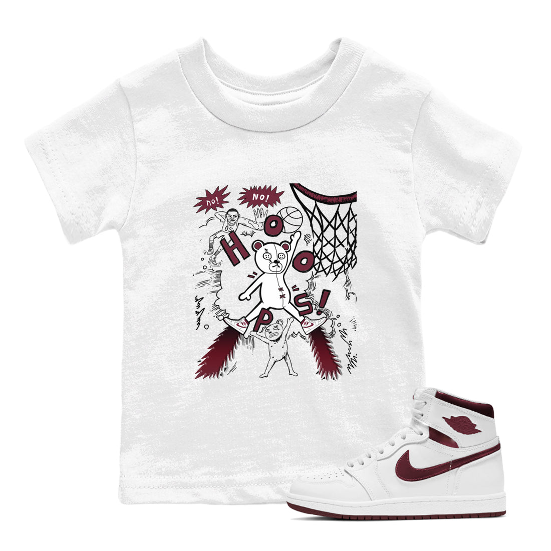 AJ1 Metallic Burgundy shirt to match jordans Stop The Bear sneaker tees Air Jordan 1 Metallic Burgundy Drip Gear Zone baby toddler White 1 cotton Shirt