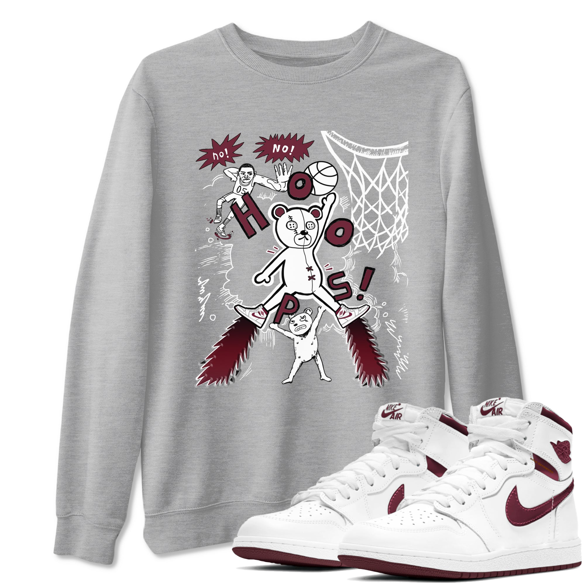 AJ1 Metallic Burgundy shirt to match jordans Stop The Bear sneaker tees Air Jordan 1 Metallic Burgundy Drip Gear Zone unisex cotton Heather Grey 1 crew neck shirt