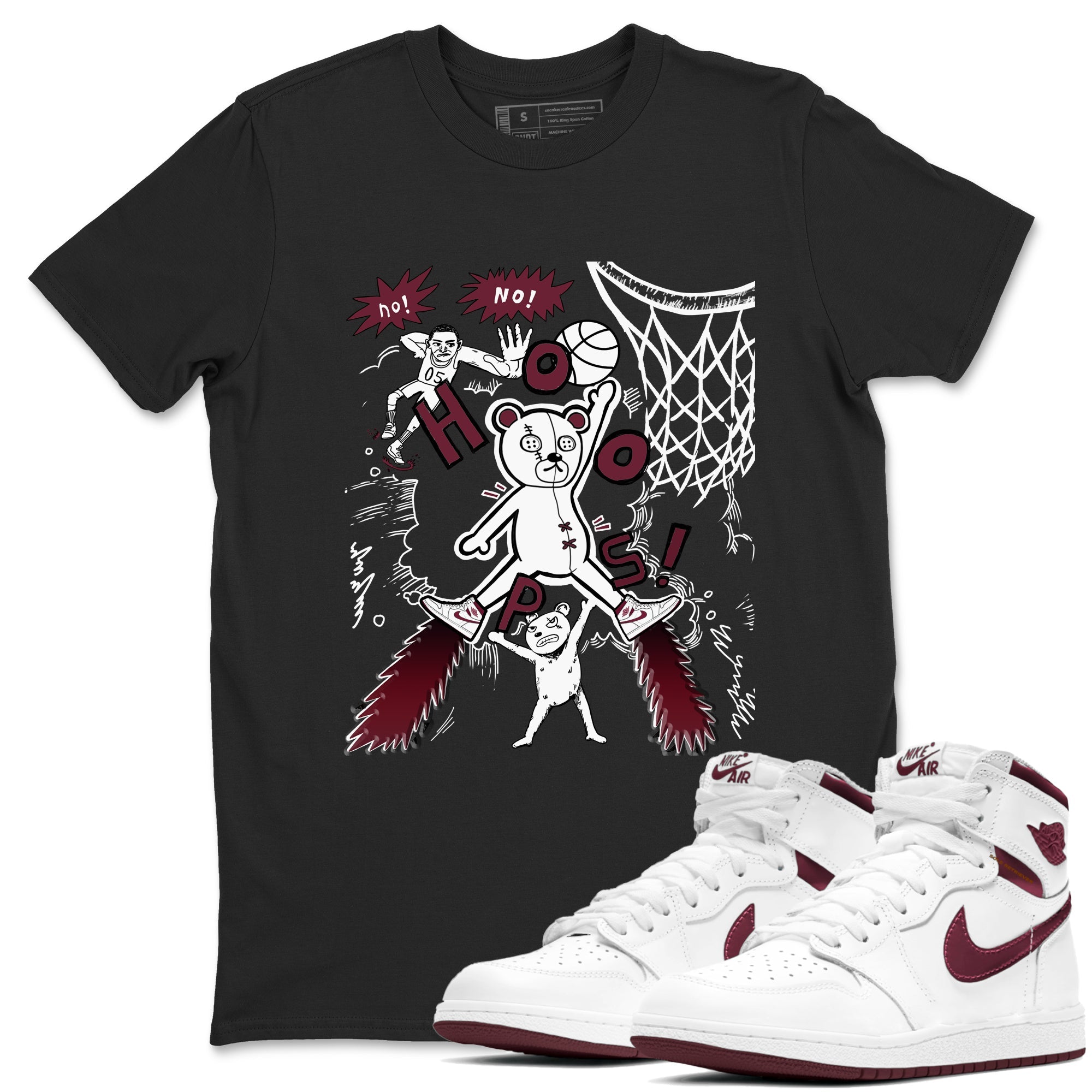 AJ1 Metallic Burgundy shirt to match jordans Stop The Bear sneaker tees Air Jordan 1 Metallic Burgundy Drip Gear Zone unisex cotton Black 1 crew neck shirt