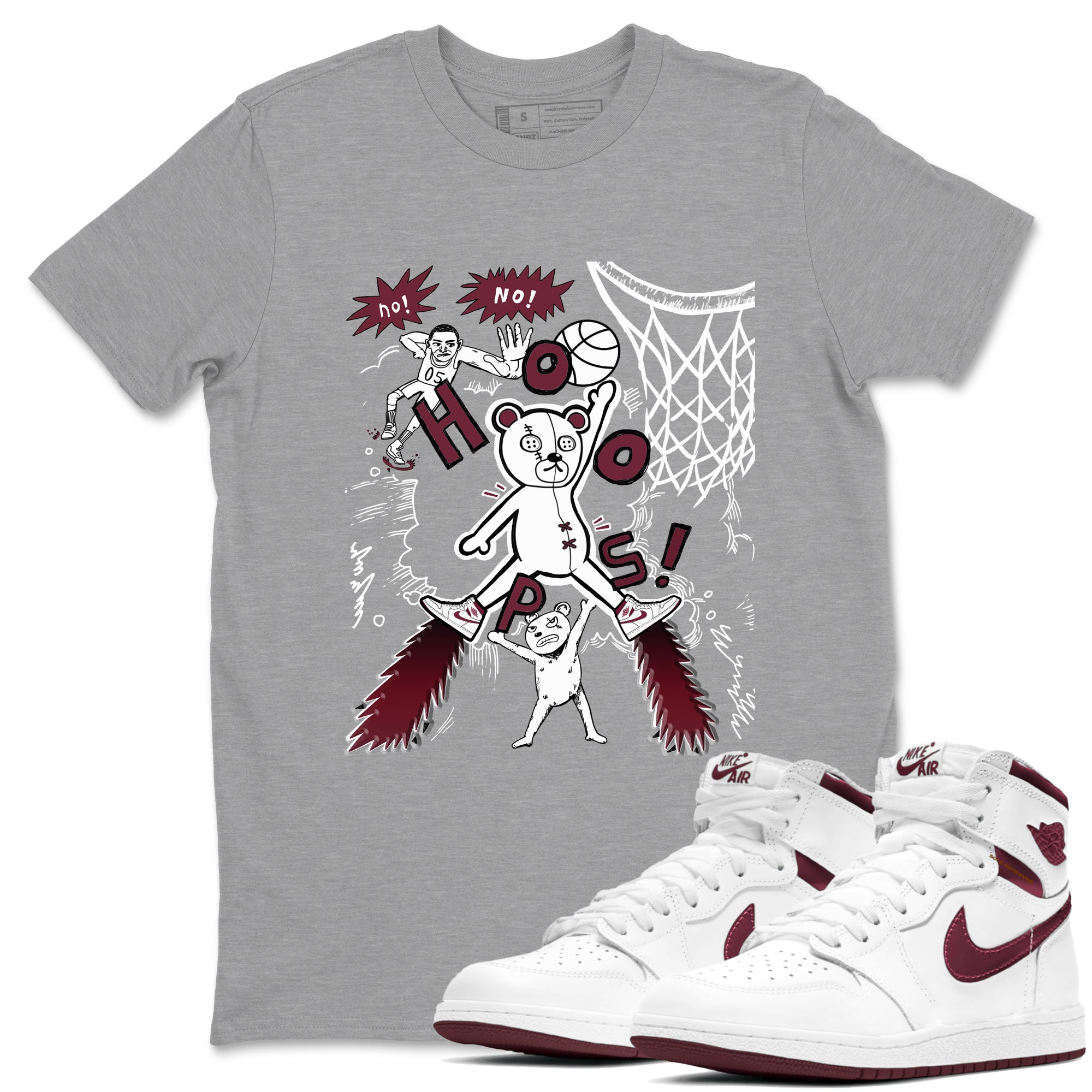 AJ1 Metallic Burgundy shirt to match jordans Stop The Bear sneaker tees Air Jordan 1 Metallic Burgundy Drip Gear Zone unisex cotton Heather Grey 1 crew neck shirt