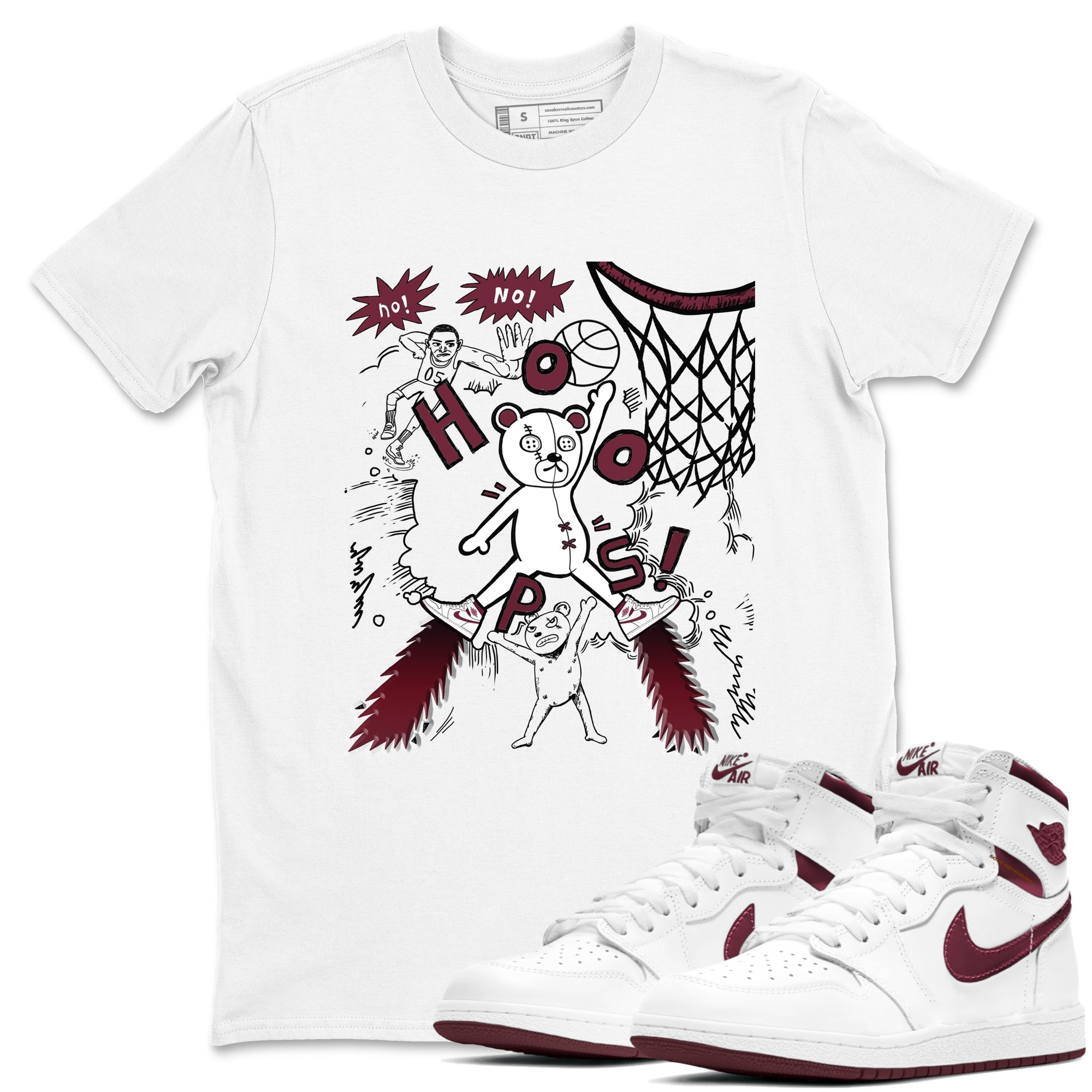 AJ1 Metallic Burgundy shirt to match jordans Stop The Bear sneaker tees Air Jordan 1 Metallic Burgundy Drip Gear Zone unisex cotton White 1 crew neck shirt