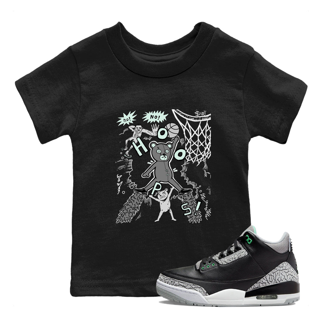 3s Green Glow shirt to match jordans Stop The Bear sneaker tees Air Jordan 3 Retro Green Glow Drip Gear Zone baby toddler Black 1 cotton Shirt