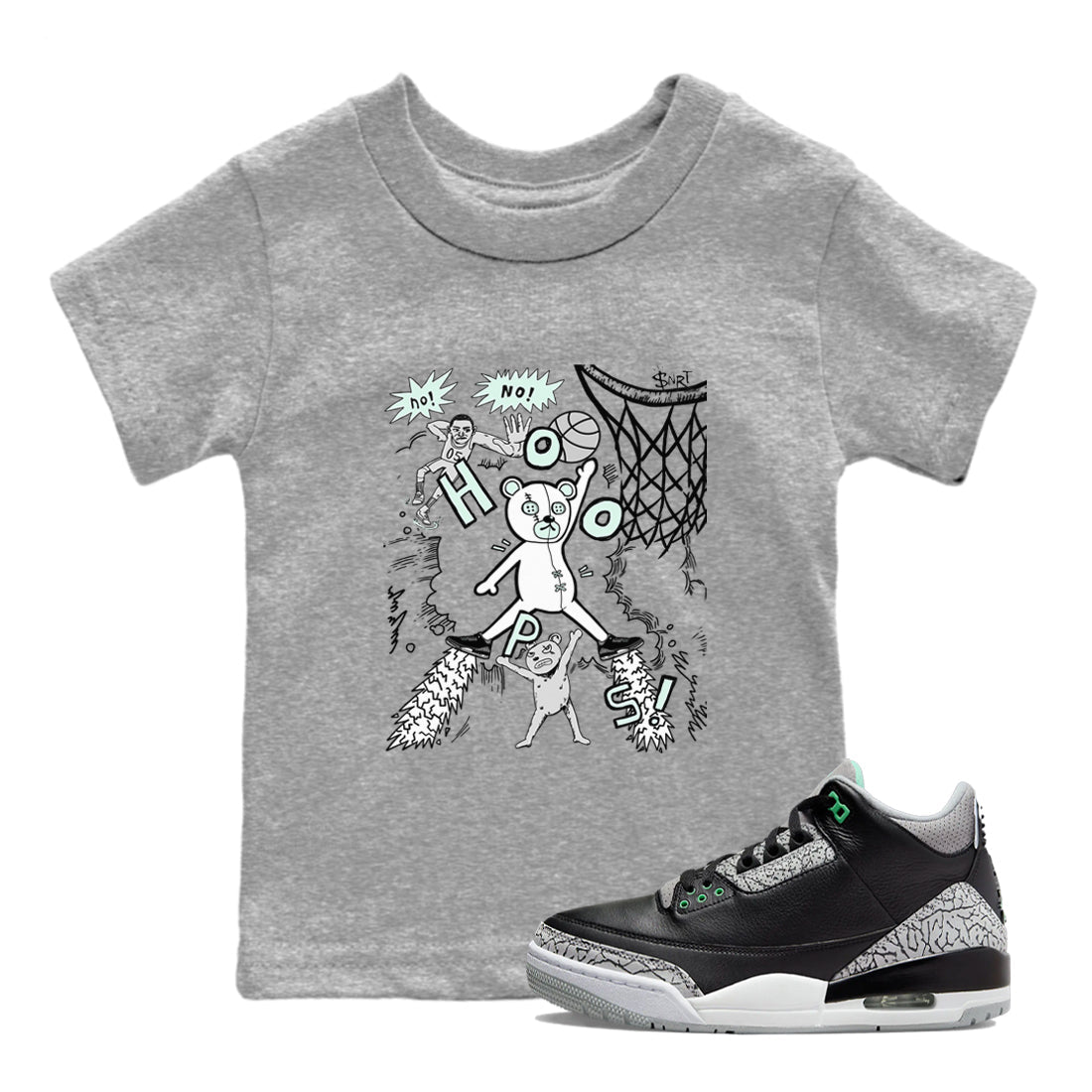 3s Green Glow shirt to match jordans Stop The Bear sneaker tees Air Jordan 3 Retro Green Glow Drip Gear Zone baby toddler Heather Grey 1 cotton Shirt