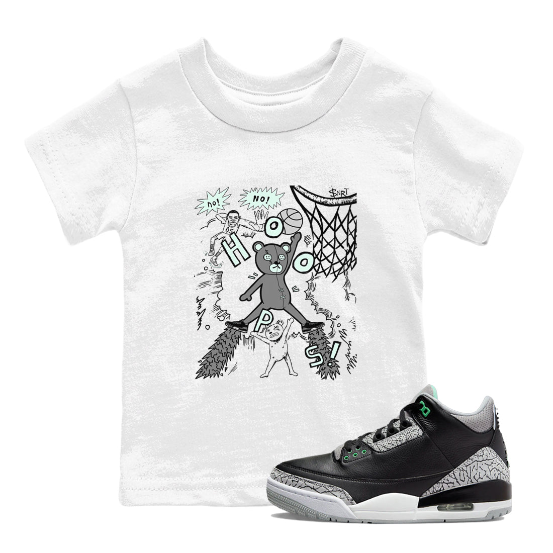 3s Green Glow shirt to match jordans Stop The Bear sneaker tees Air Jordan 3 Retro Green Glow Drip Gear Zone baby toddler White 1 cotton Shirt