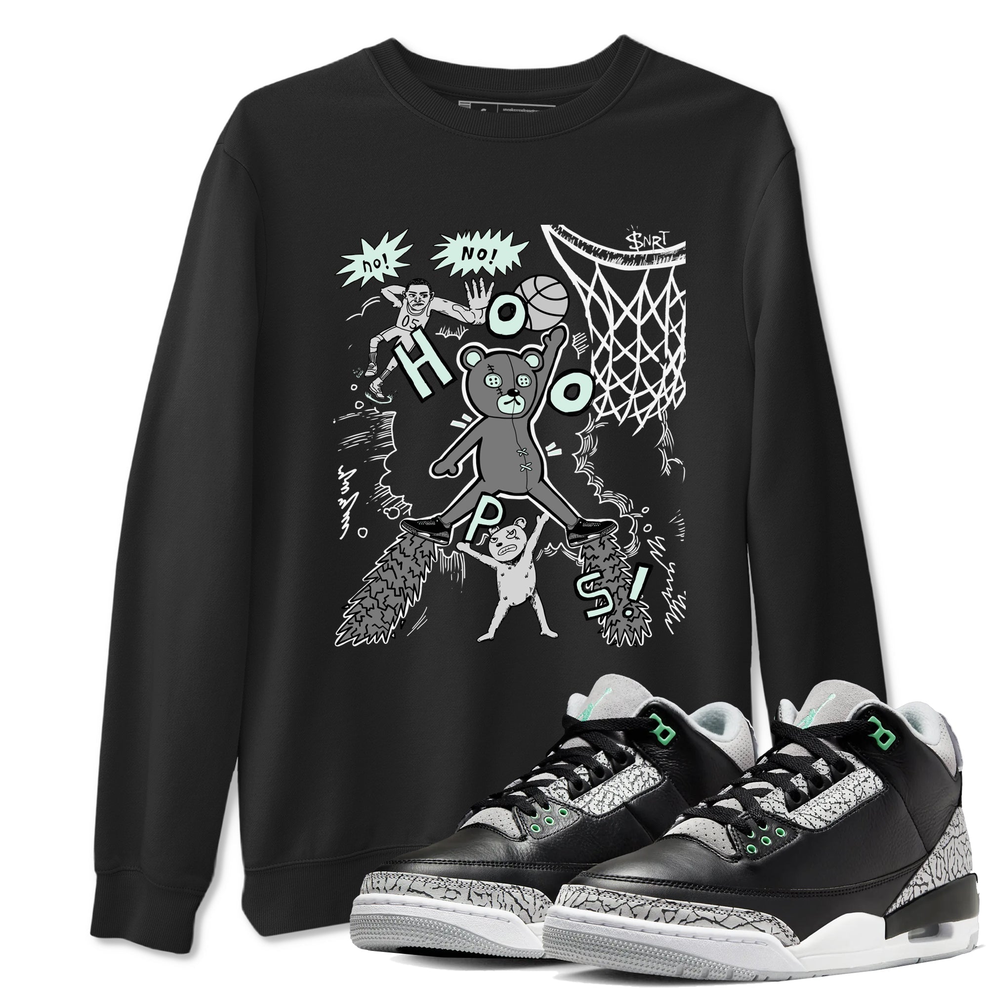 3s Green Glow shirt to match jordans Stop The Bear sneaker tees Air Jordan 3 Retro Green Glow Drip Gear Zone unisex cotton Black 1 crew neck shirt