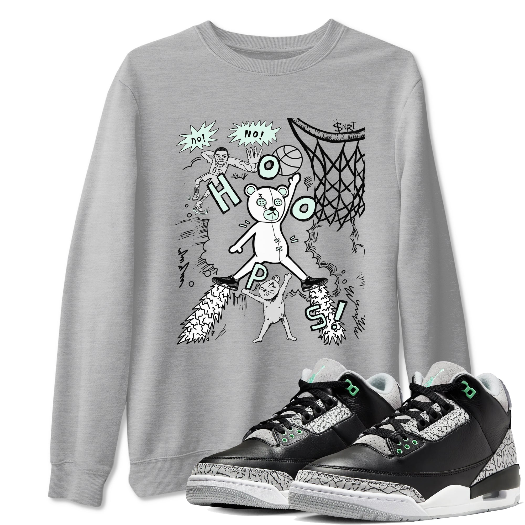 3s Green Glow shirt to match jordans Stop The Bear sneaker tees Air Jordan 3 Retro Green Glow Drip Gear Zone unisex cotton Heather Grey 1 crew neck shirt